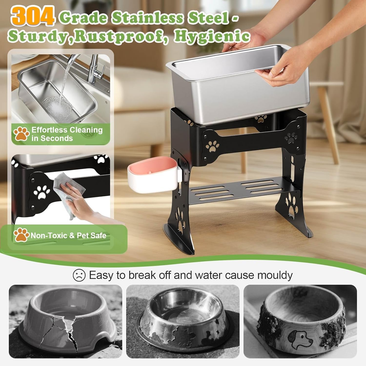 JDCQKHA 10.3L Elevated Large Dog Water Bowl, 3 Height Adjustable Stainless Steel Raised Dog Water Bowl Stand for Large Breed, Metal Pet Bowl Stand for Relief Joint Pressure, Easy Clean (Black) image number 6