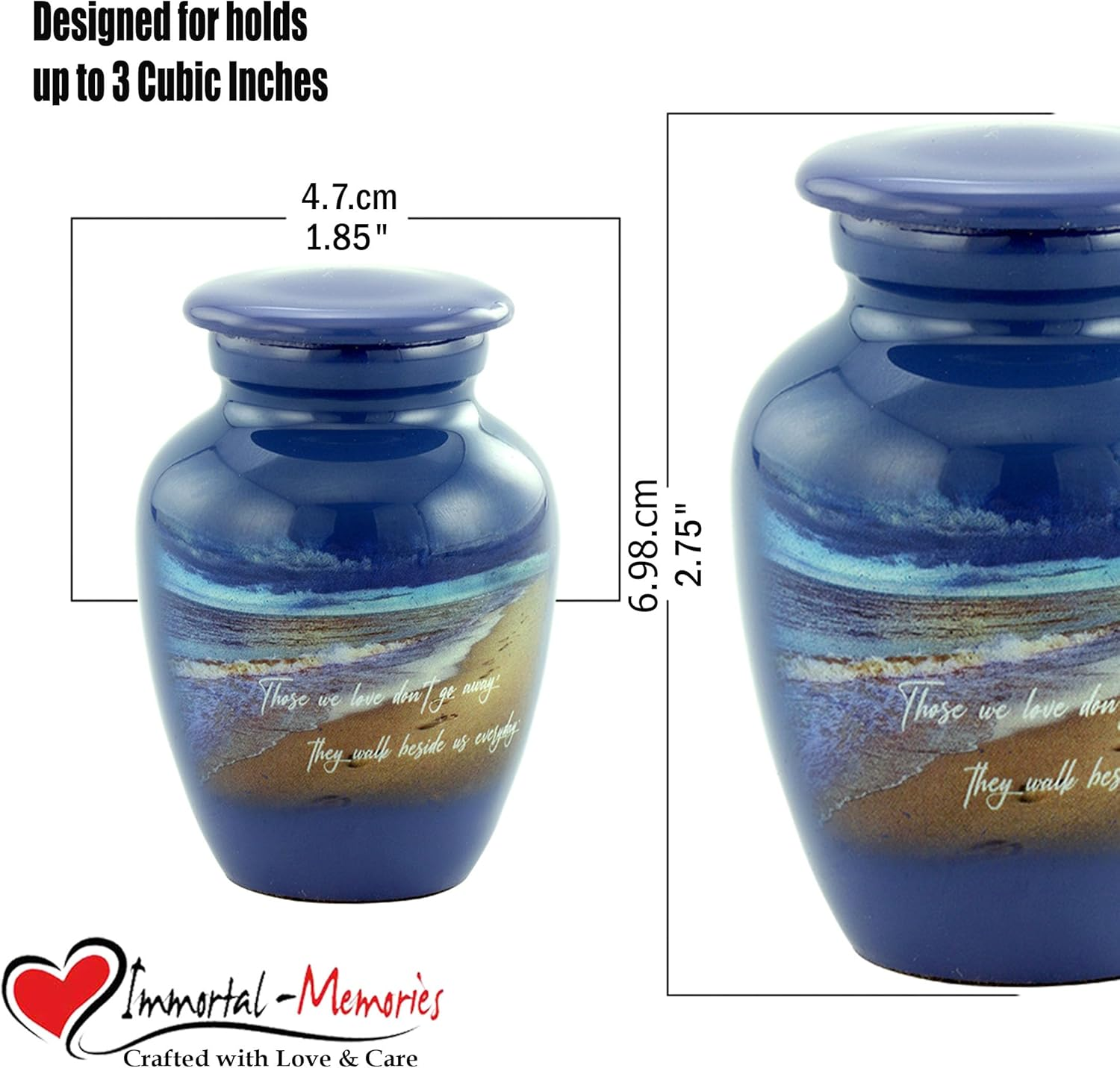 Footprints Keepsake Urn, Footprints Token Urn for Ashes, Hand Painted Minature Beach Urn, Handmade Beach Mini Urn with Velvet Case & Bag (Keepsake) image number 6