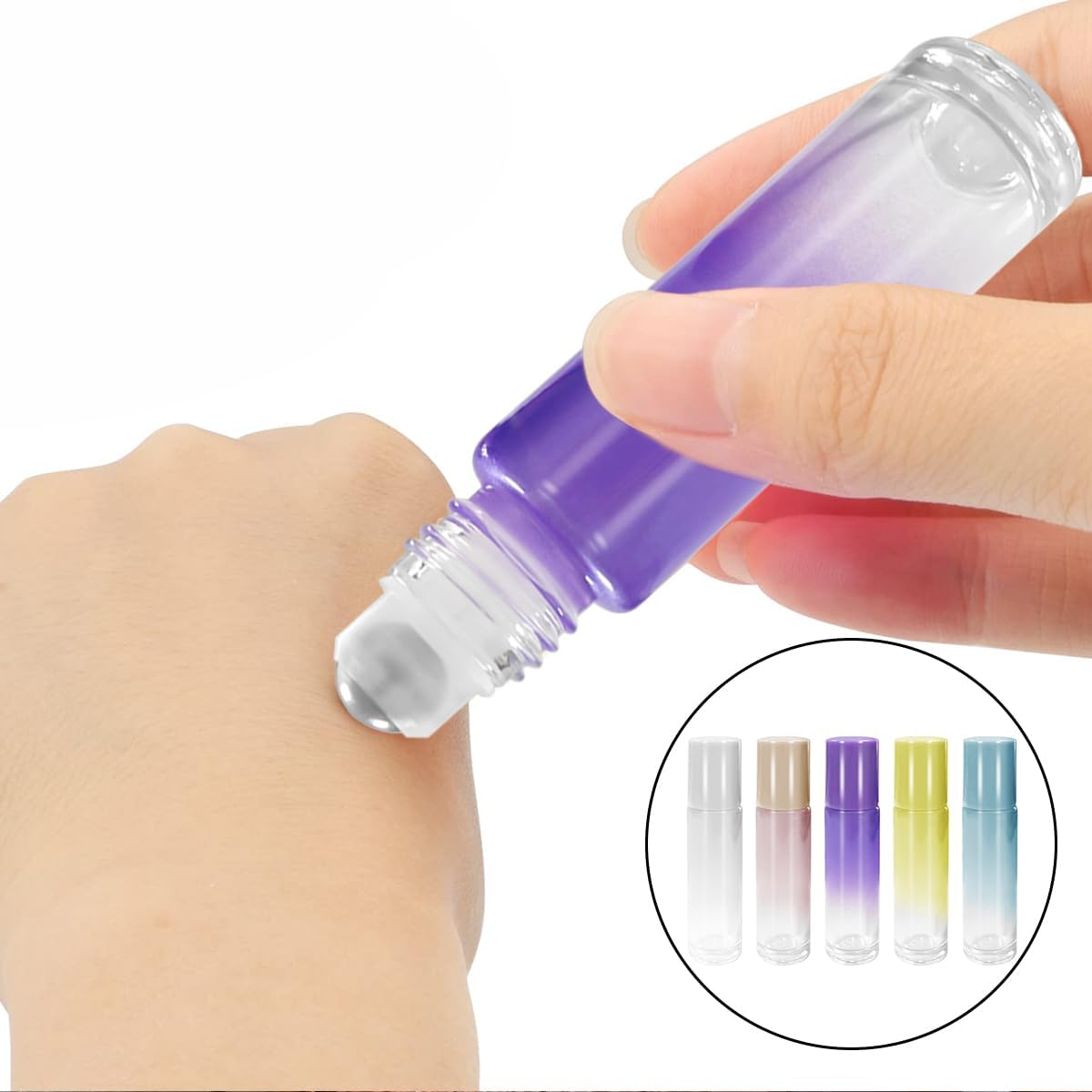 WELANE Roller Bottles, 5PCS 10ML Refillable Essential Oil Roller Glass Bottles (Gradient Color) image number 2
