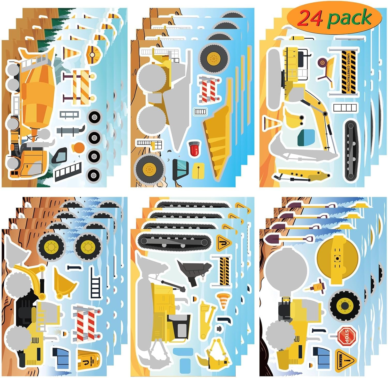 24 Sheets Construction Vehicle Stickers, Multicolored, Cartoon Style, Paper Material, Suitable for Glass, Plastic, Metal, Wall, Window, Car, Wall, Laptop, Construction Themed Party Favors image number 4