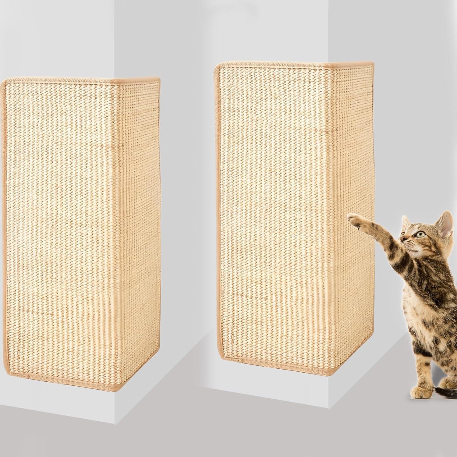 SPORWAY Pack of 2 Cat Scratching Mats: Sisal Carpet, Cat Scratch Protection Sofa, 50 X 25 Cm, Cat Scratching Boards, Durable and Easy to Clean, Sisal Carpet, Wood Colour