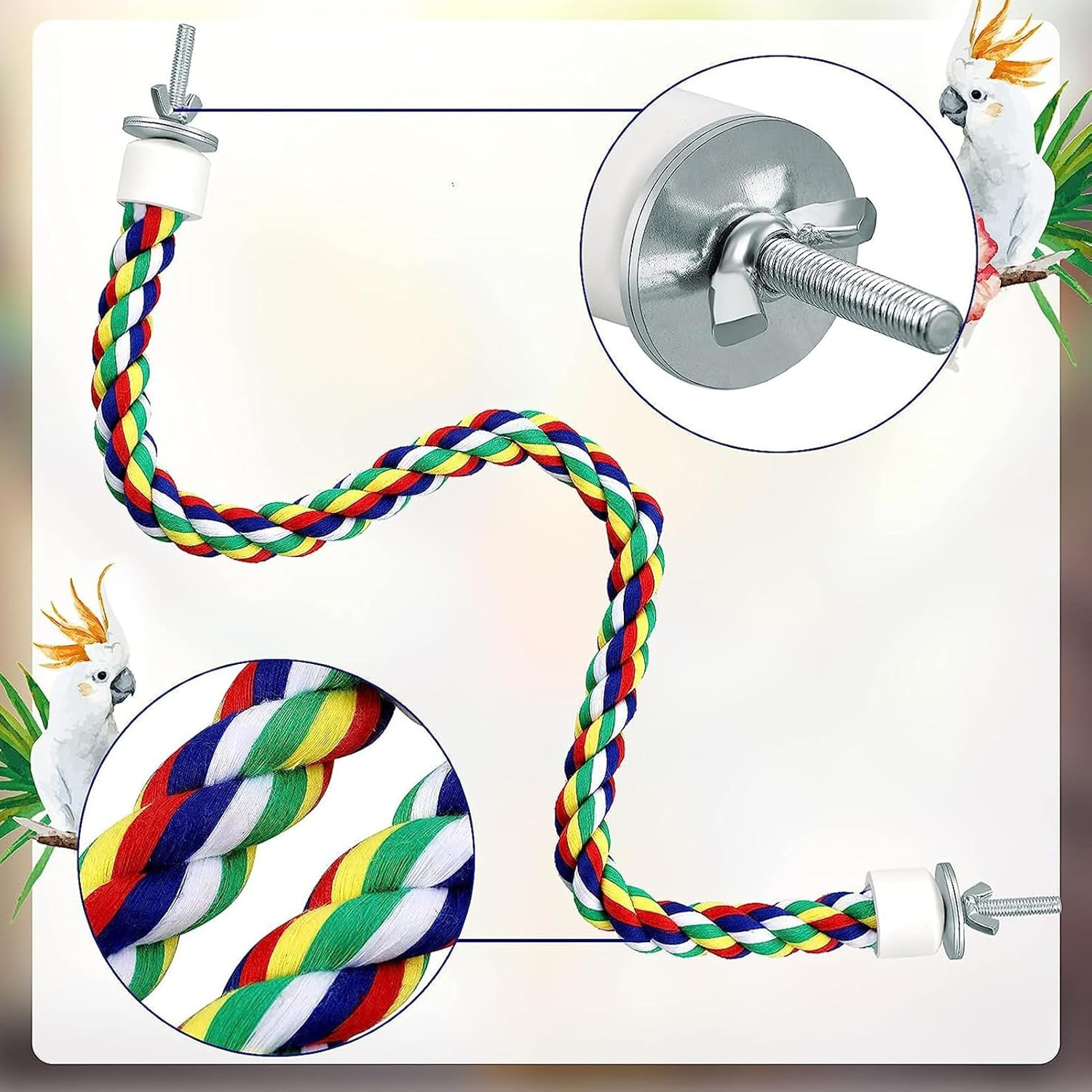 41.3Inch Bird Rope Perch Parakeet Toys, Spiral Bird Toy for Cockatiels, Bird Bungee Rope Perches Suitable Bird Cage Accessories image number 3