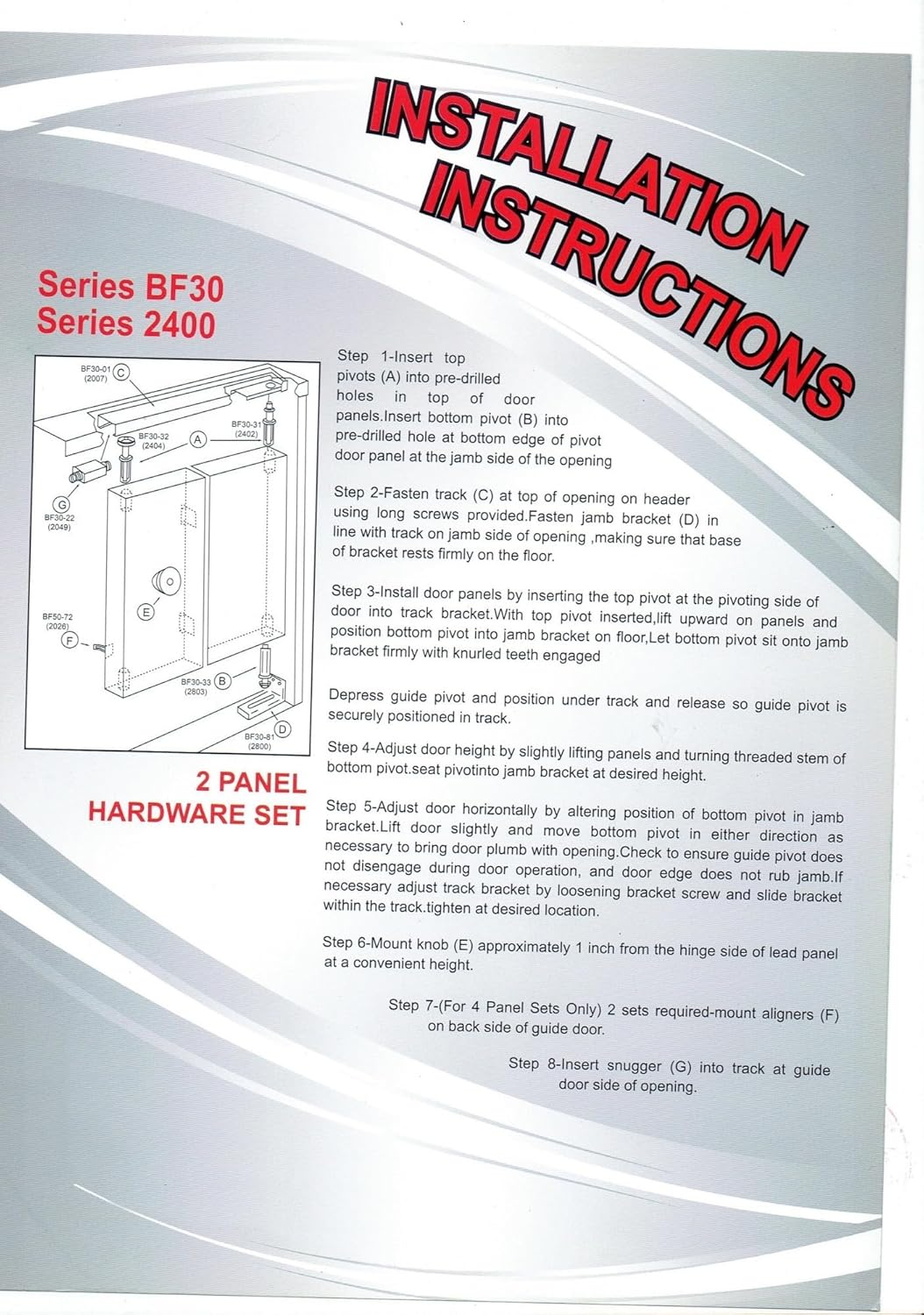 Bifold Door Hardware Kit, 2 Packs Pantry Closet Door Repair Kit Accordion Barn Folding Door Hardware Kit with 7/8" Guide Wheel Track, 3/8" Pivot, Include Bottom Pivots, Bracket & Guide Wheel Door image number 6