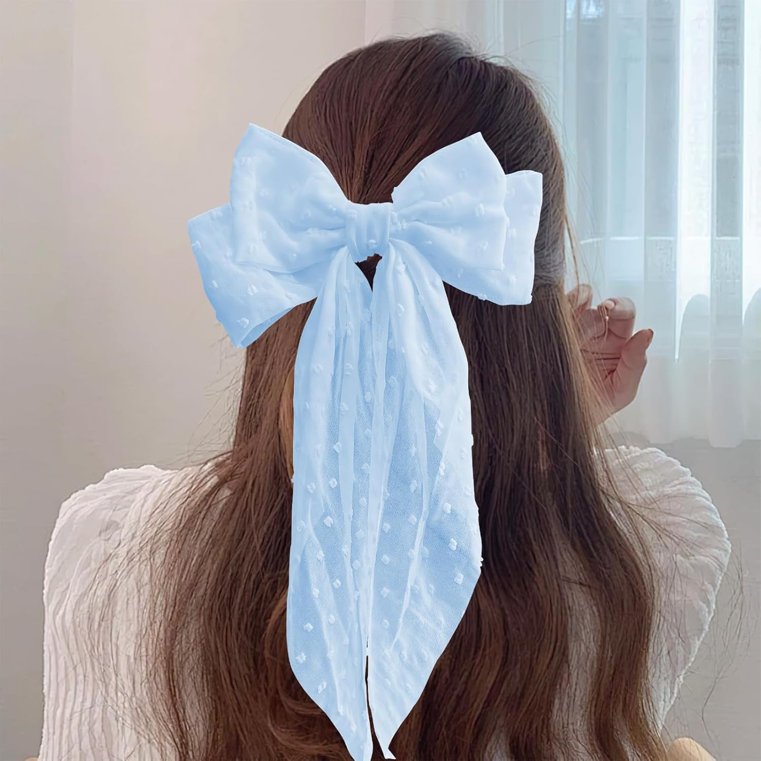 Large Satin Blue Bows - Oversized French Hair Clip Set for Birthday, Wedding, Christmas - Blue image number 2