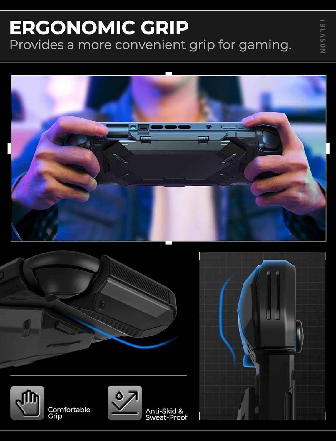 I-Blason for Nintendo Switch 2 Case with Flip Stand Dockable [Foldable Joycon Holder] [Game Card Storage] [Ergonomic Design] Comfortable Grip Uni-Body Protective Bumper Cover for Switch 2 2025, Black (Black) image number 3