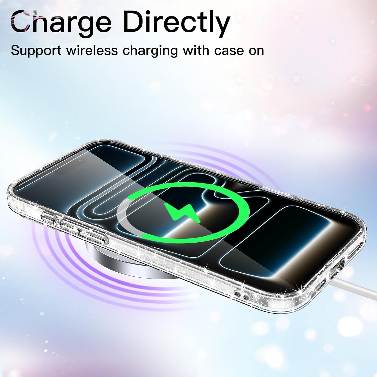 Jetech Glitter Case for Iphone 17 Pro Max 6.9-Inch, Bling Sparkle Shockproof Phone Bumper Cover, Cute Sparkly for Women and Girls (Clear) - Orange image number 2