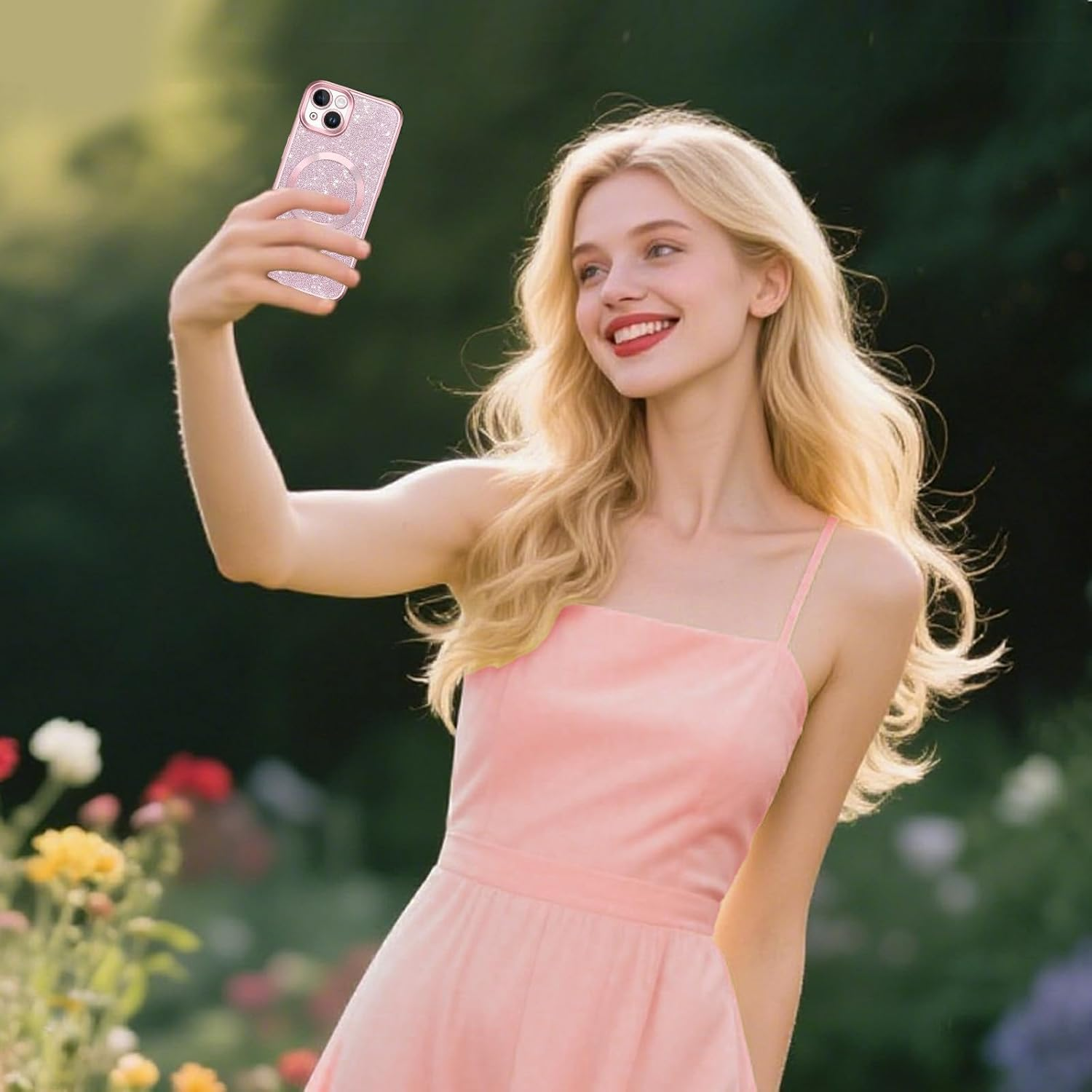 Glitter for Iphone 15 Case, Cute Bling Phone Case Iphone 15 6.1" [Compatible with Magsafe] Luxury Sparkle Shockproof Slim Full Body Protective Phone Cases Covers for Women and Girls, Pink image number 2