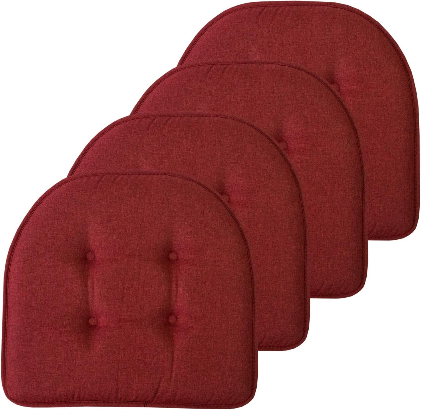 Sweet Home Collection Chair Cushion Memory Foam Pads Tufted Slip Non Skid Rubber Back U-Shaped 17" X 16" Seat Cover, 2 Count (Pack of 1), Wine Burgundy image number 5