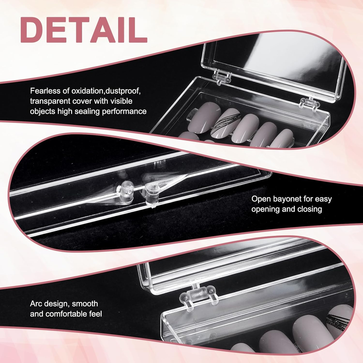 Cloudtrip 15 Pcs Large (8 X 8Cm) Press on Nail Packaging Storage Box and 60Pcs Adhesive Tabs - Acrylic Organizer Case for Artificial Nail for Nail Business Supplies (Clear 15 Pack) image number 4