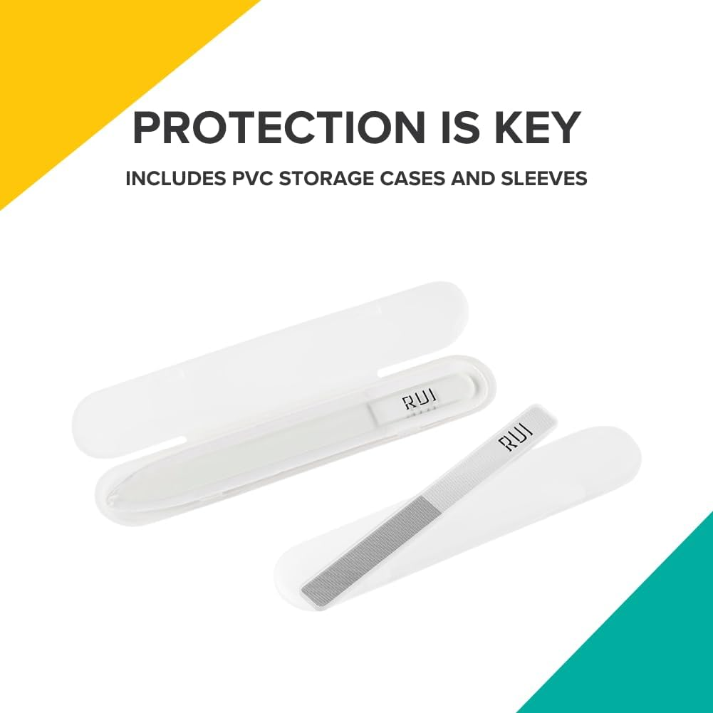 Rui Smiths Carbonconscious Glass Nail File & Nano Glass Buffer Set for Shiny Manicure Grooming - Reusable, Comes with Protective Cases image number 6