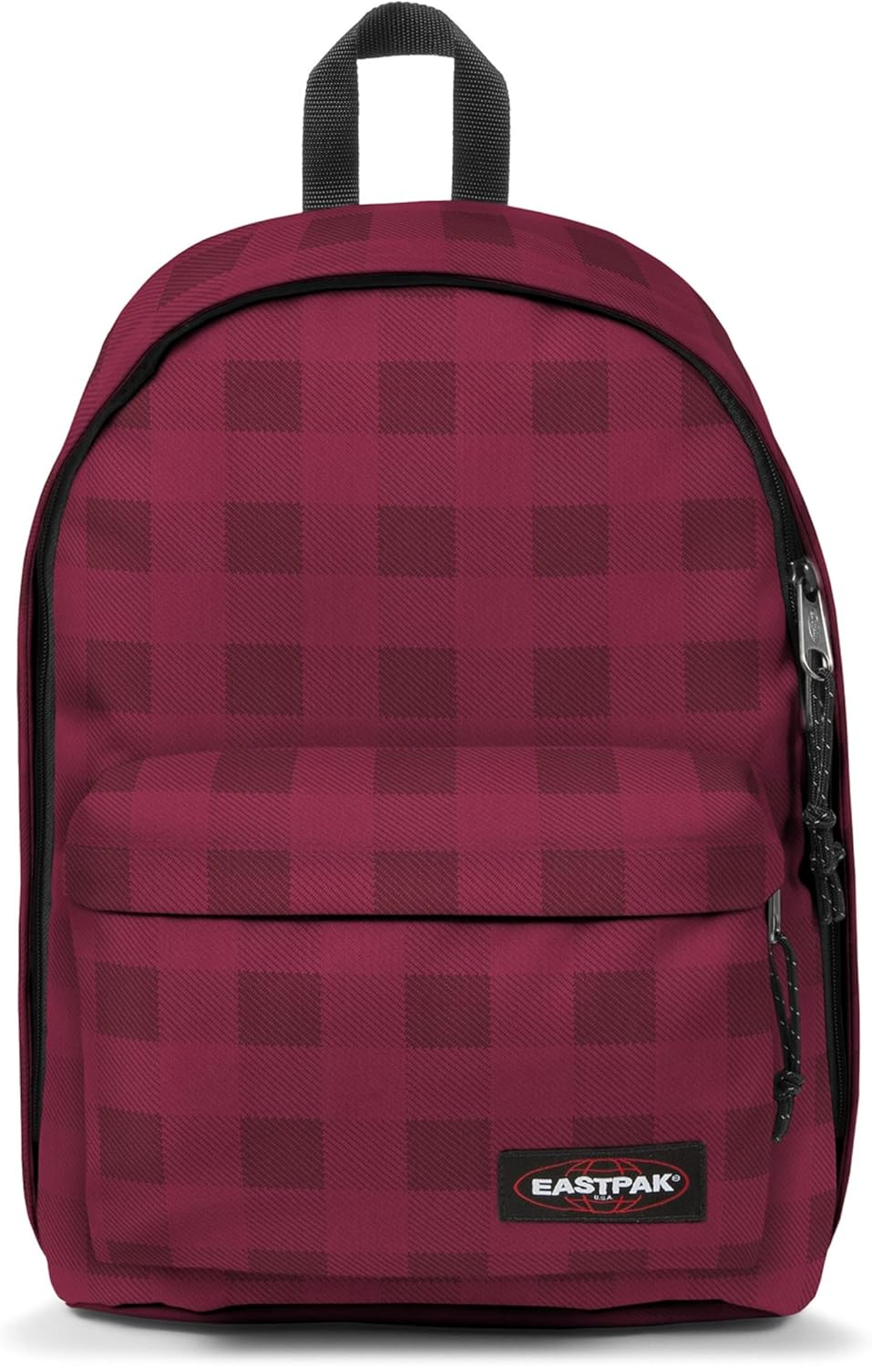 EASTPAK Out of Office &ndash; 31L Backpack with Dual Compartments, 16&rdquo; Laptop Sleeve, Security Pocket, Bottle Holder & Air Mesh Straps, Checker Wine Burgundy