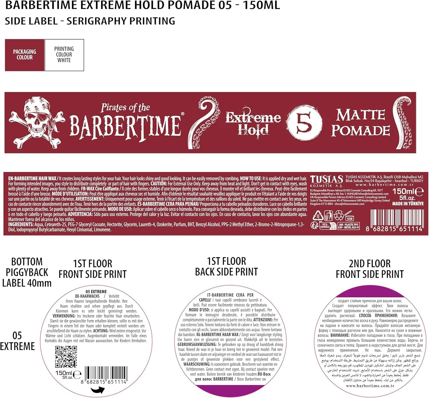 BARBERTIME Matte Pomade No. 5 Hair Styling Hair Wax (3 X 150 Ml) Water-Based, Strong Hold & Matte Finish, Vanilla Fragrance, No Sticking or Hardening, Long-Lasting Style and Natural Look image number 1