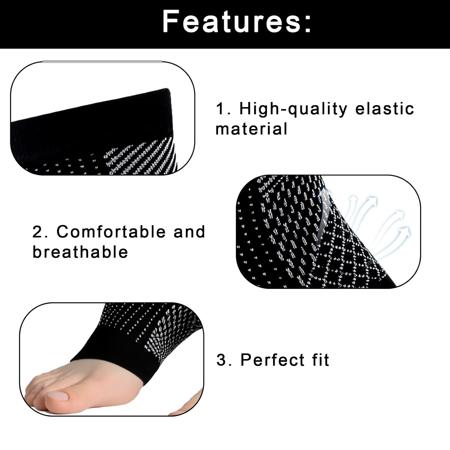 2PCS Unisex Ankle Brace Ankle Brace Ankle Joint Support Stabilizer Foot Socks Arch Support Sleeve Heel Socks Achilles Tendon Support for Pain Relief and Foot Protection Day and Night image number 1
