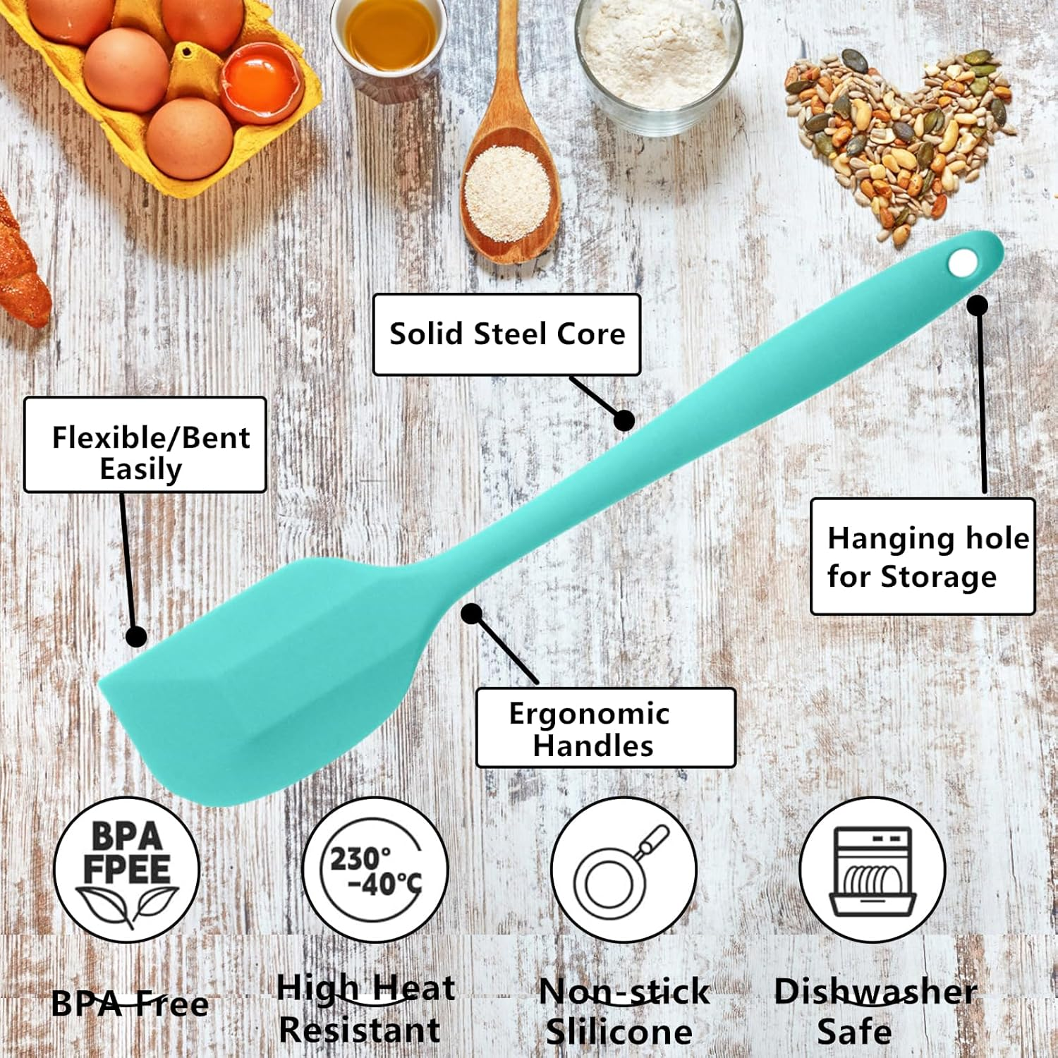 NASHRIO 2 Pcs Heat Resistant Spatulas, Food Grade Silicone Rubber Spatula Set for Baking, Cooking, and Mixing High Heat Resistant, One Small Spatulas and Large Spatulas,Blue image number 3