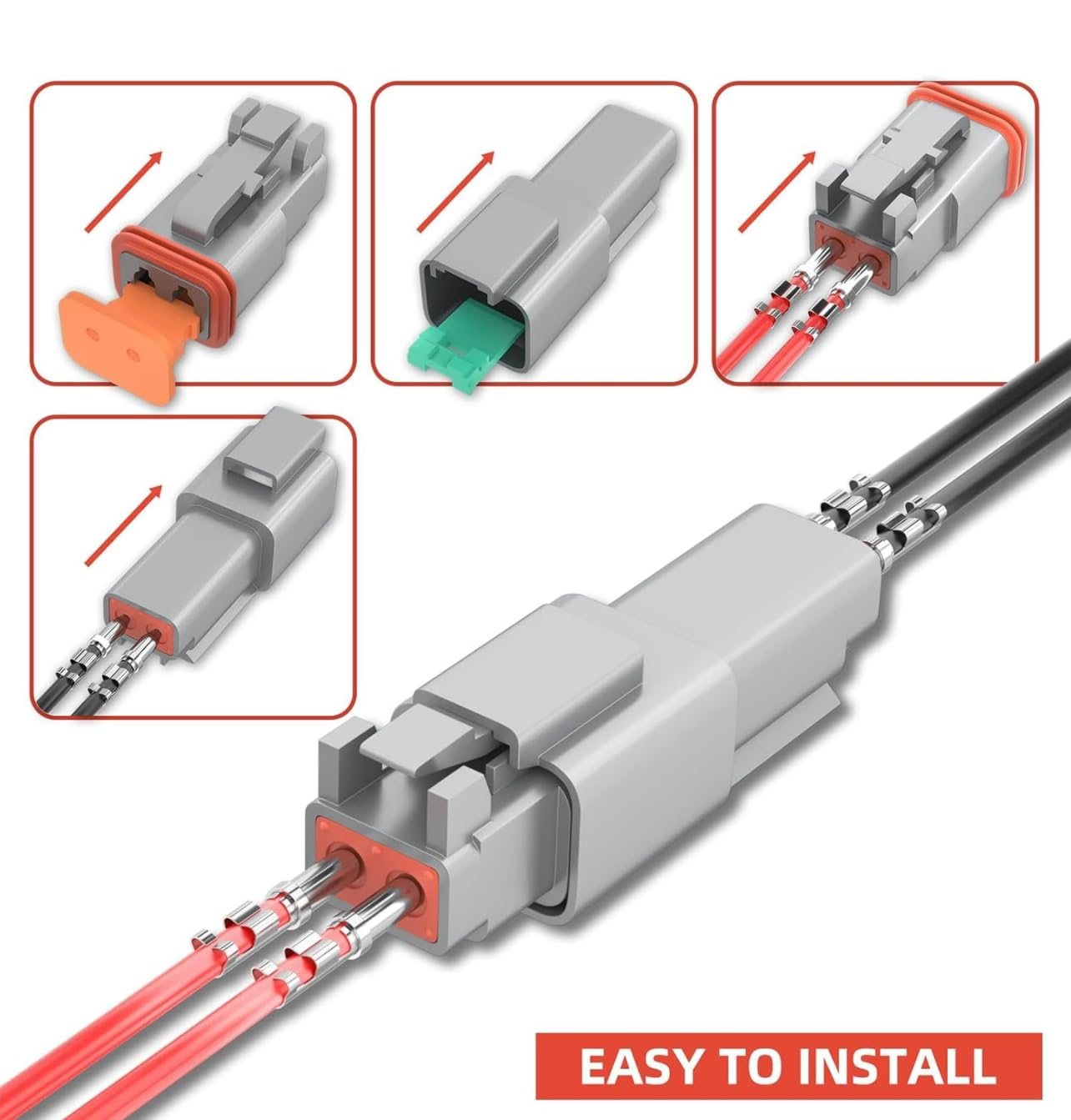 12 Sets Kits Deutsch Connector Kit with Wire Crimper - 2 Pin Way Gray Waterproof DT Connector for Car, Truck, Motorcycle, Off-Road Vehicles, and Marine