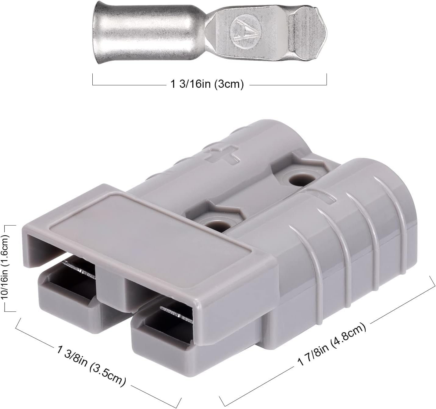 Anderson Style Plug Connectors, 50AMP Wire Harness Plug Kit for 6-12 Gauge Cables, 12V-36V Battery Quick Connect Disconnect Set for Car Bike ATV Winches Lifts Motors Trailers More, Set of 4, Grey image number 4