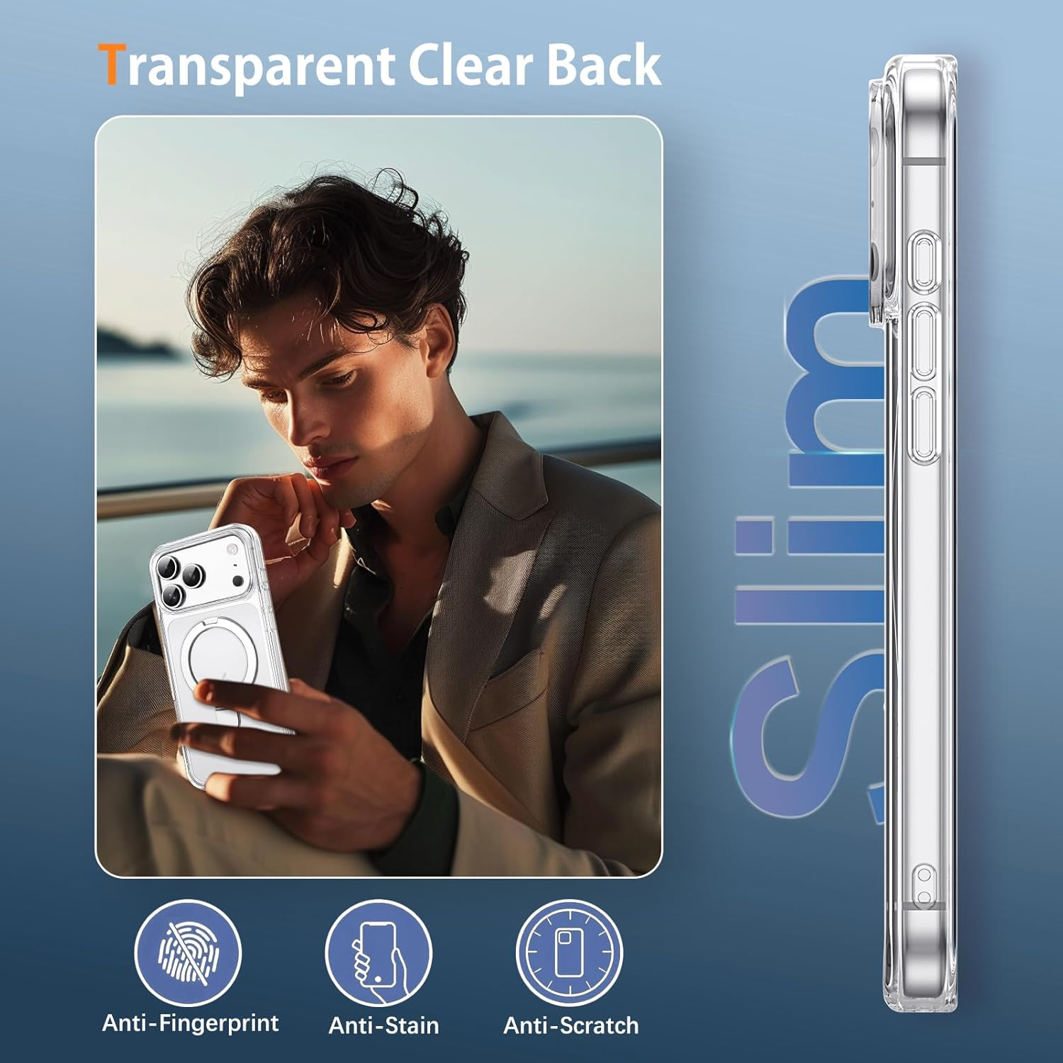 DUEDUE Magnetic Case for Iphone 17 Pro Max 6.9" with 360&deg; Rotatable Ring Stand, [Compatible with Magsafe] Shockproof Slim Fit Thin Phonetransparent Full Protection Cover for Iphone 17 Pro Max, Clear image number 2