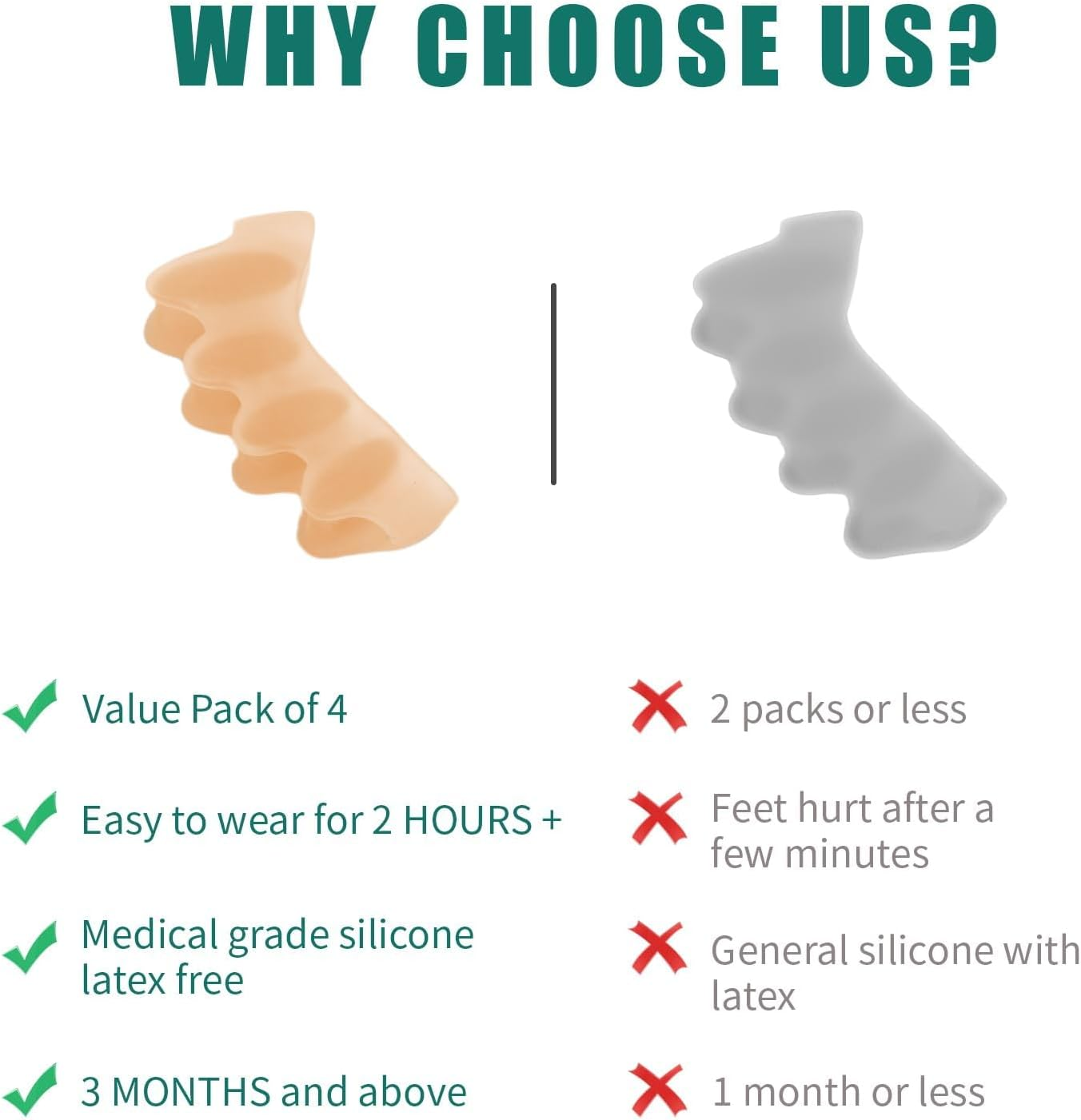 8 Pcs Silicone Toe Spacers &ndash; Yoga Toe Separators for Toe Straightening & Relaxation | Correct Overlapping Toes, Bunions, Hammer Toe | Toe Support Toe Separators for Women & Men (3.98In) TAN image number 1