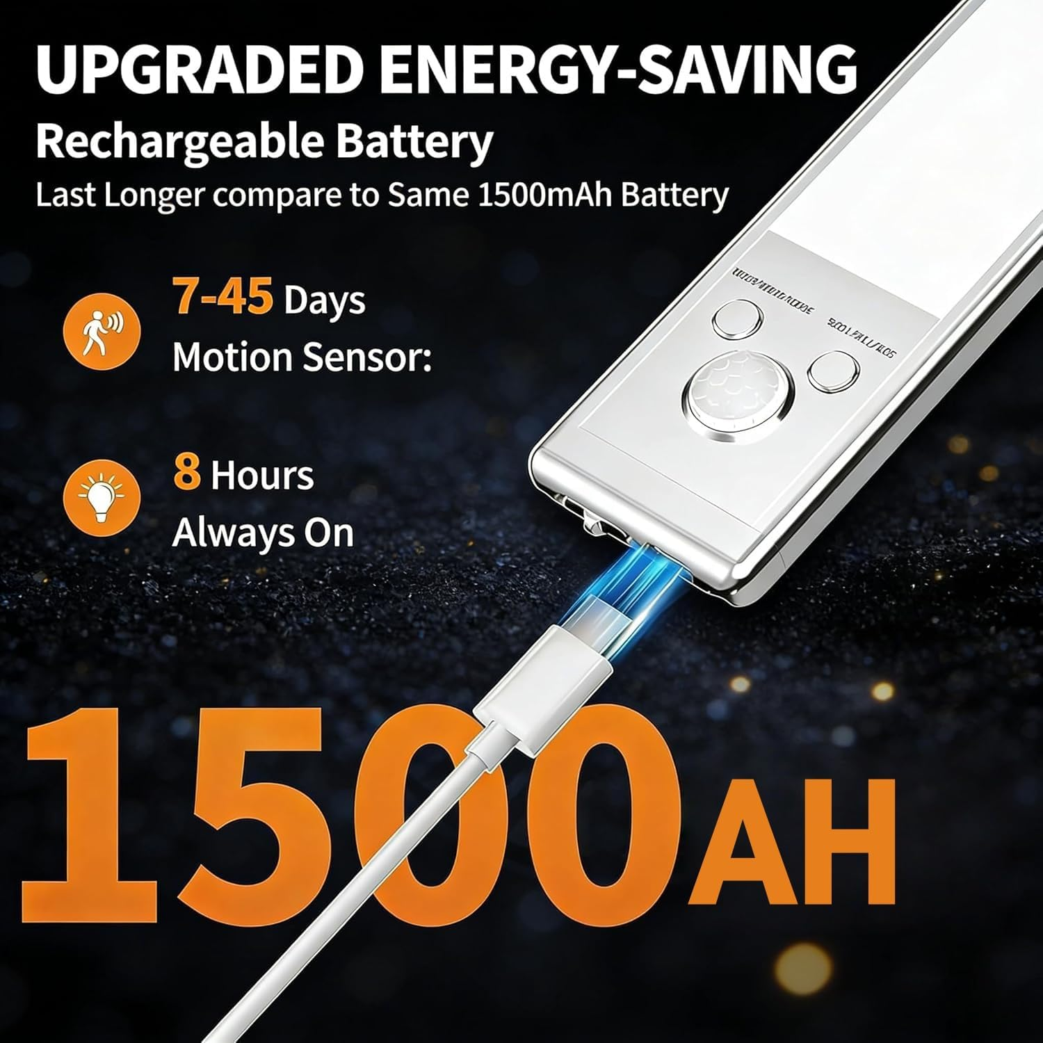 2 Pack Rechargeable under Cabinet Lighting, Indoor Motion Sensor Light, 3 Color &Dimmable Magnetic Closet Lights, 1500Ah Wireless Cabinet Lights for Kitchen, Shelf, Pantry, Hallway(24Cm) image number 5