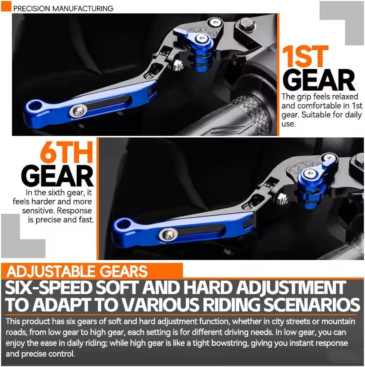 Motorcycle Brake Clutch Levers for Honda CB500F CB500X CB 500 X/F 2013-2021 2022 CNC Aluminum Length and Gears Adjustable Foldable Extendable Handle Levers Brake Clutch Lever Motorcycle Parts - Black image number 6