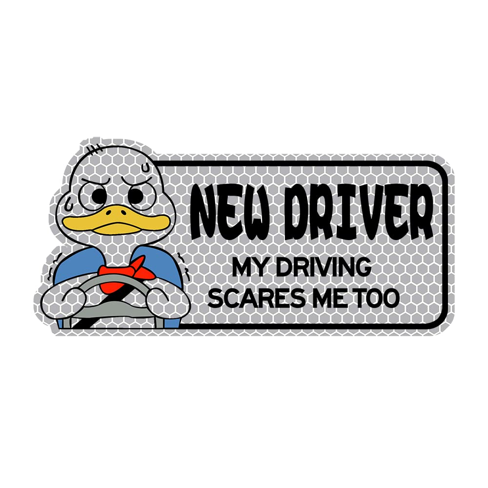 Biinfu Reflective New Driver Sticker, Student Driver Decal for Car, Vehicle Keep Distance Sign Bumper Funny Duck Sticker-Yellow