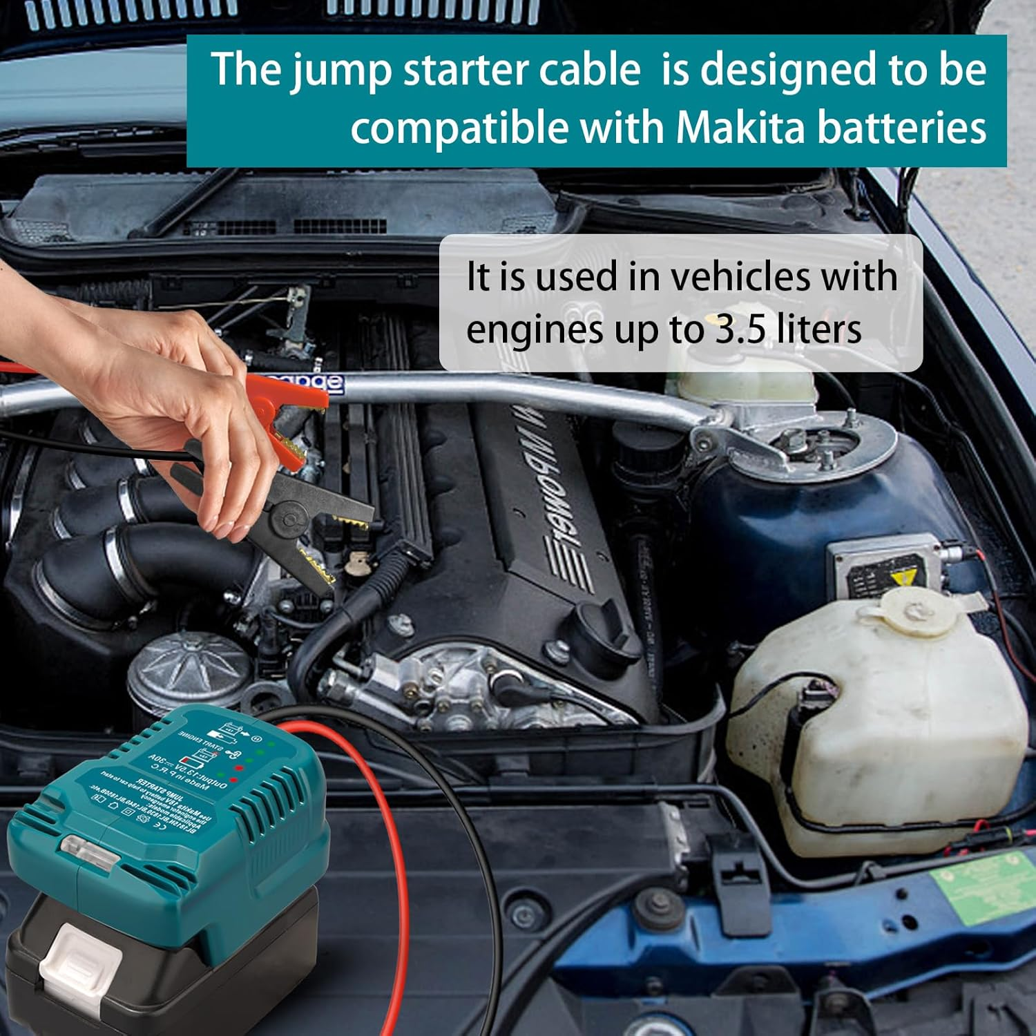 Car Jump Starter for Makita Battery 18V Li-Ion, Jumping Starter for 12V Car up to 3.5L Gas or 3.5L Diesel Engine, with 11AWG Cable and Clamp Kit (Battery Not Included) image number 2