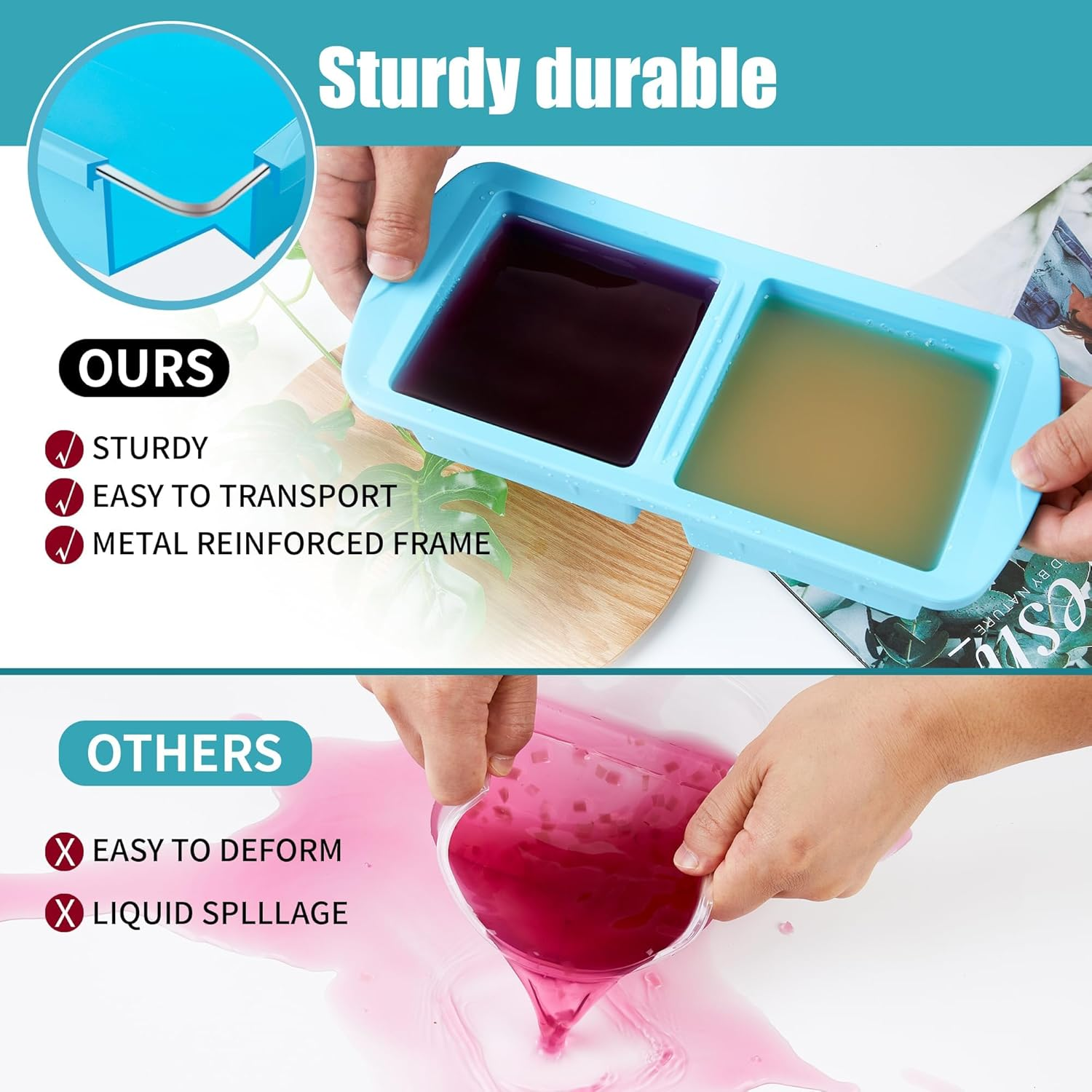 MAKTOR 2 Pack Silicone Freezer Trays with Lids, Reusable Ice Mold & Storage Container - Makes 4 Large 500Ml Cubes for Freezing Soup, Stew & Sauce, Oven & Dishwasher-Safe