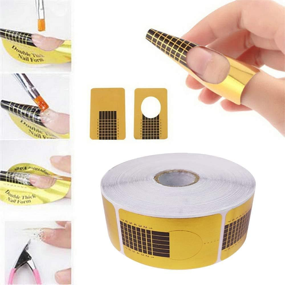 1 Roll (500 Pieces) Nail Stencils, Self-Adhesive Nail Stencils, Extension Foil, Modelling Stencils for Nail Art, Gel Nails, Artificial Nail Extension (Gold)