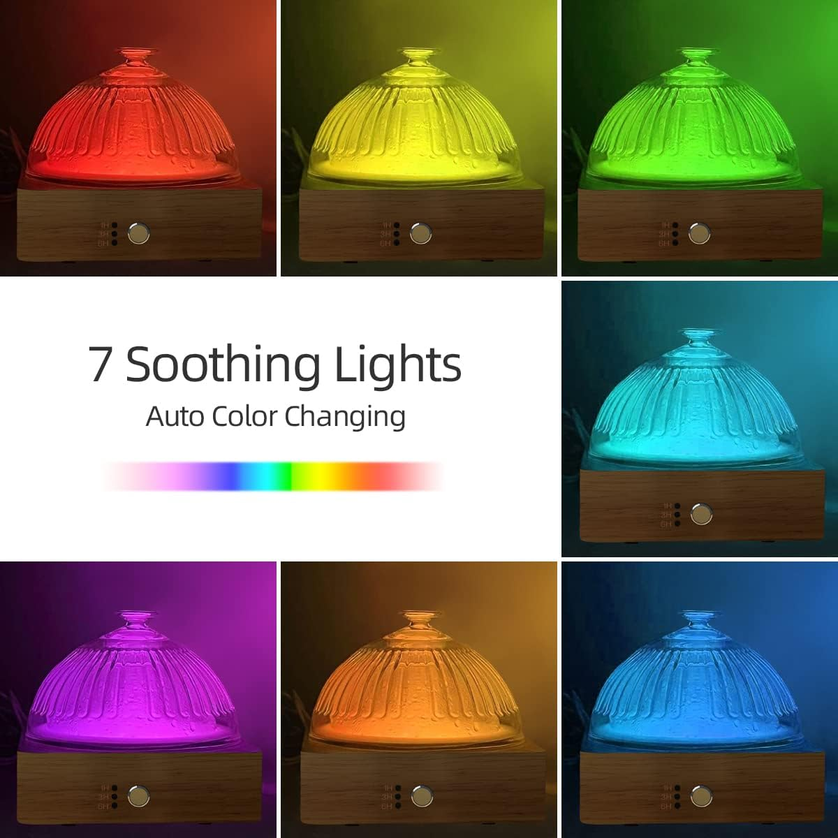 SOICARE Crystal Glass Essential Oil Diffuser, 200Ml Glass Reservoir Diffuser for Essential Oils with Wood Base, Plastic-Free Aroma Diffuser for Home Office Yoga Pilates Gift (7 Color Changing Lights) image number 5