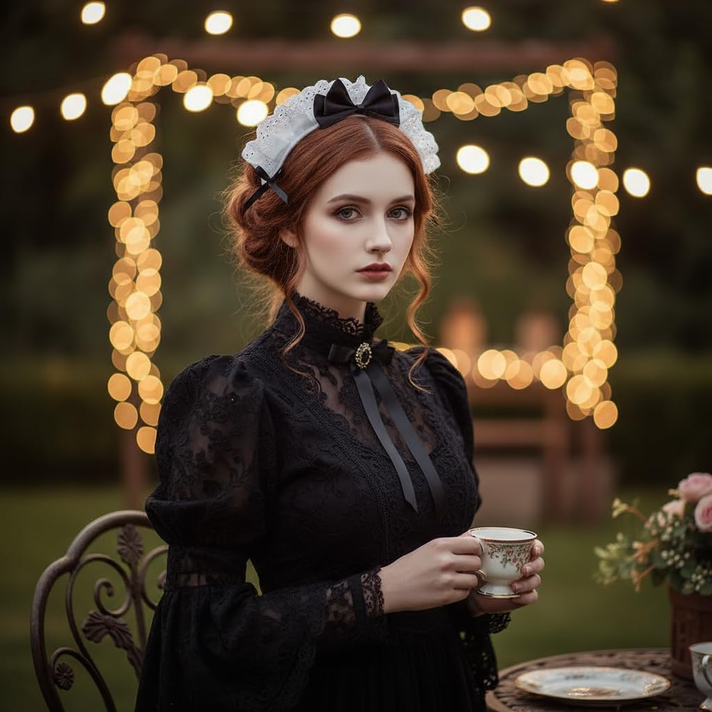 Black Women Girls for Lolita Headband Lace Bow Hair Band Maid Anime Cosplay Headwear Ribbon Bowknot Women'S Fashion Headbands Cute Hair Band Party Hair Accessories image number 6