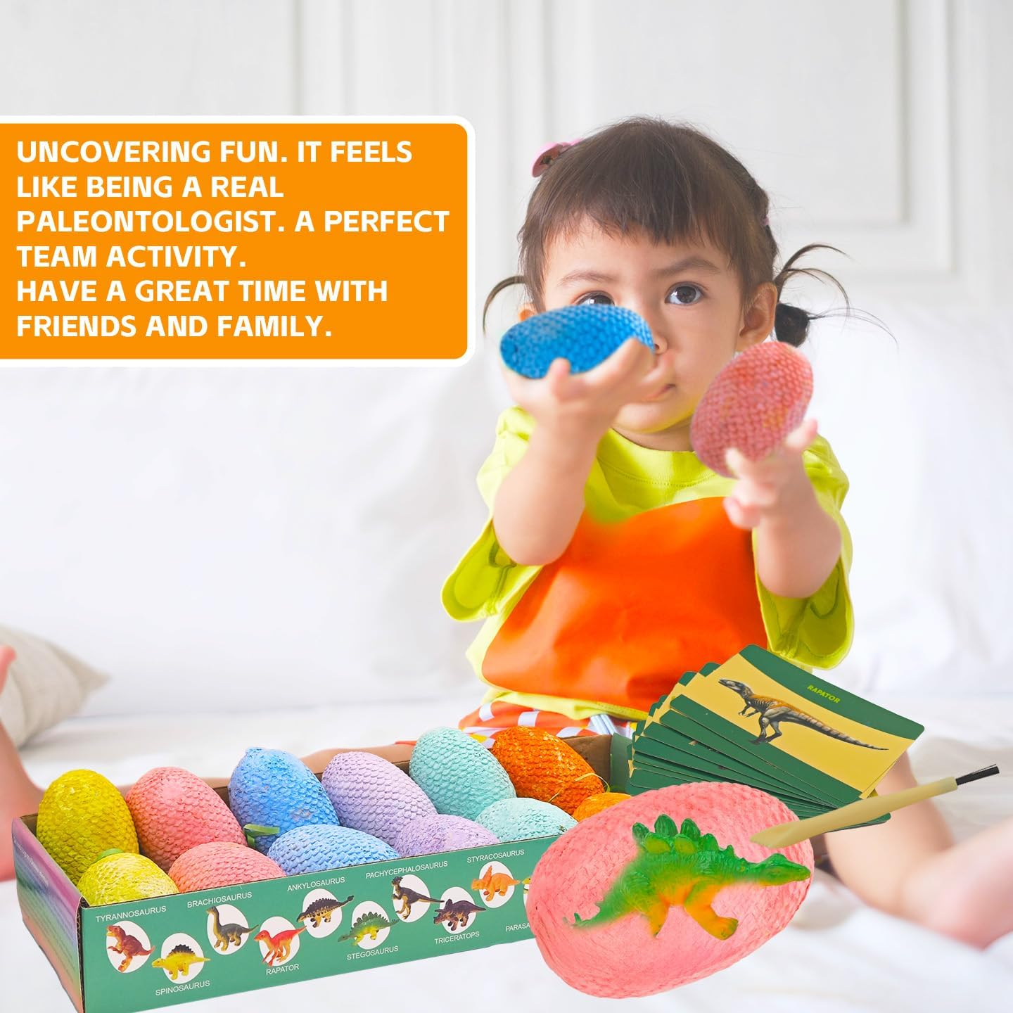 Dinosaur Egg Dig Kit &ndash; 12 Colourful Dino Eggs with Digging Tools & Learning Cards, STEM Science Toy for Kids, Fun Excavation & Fossil Discovery Set image number 1