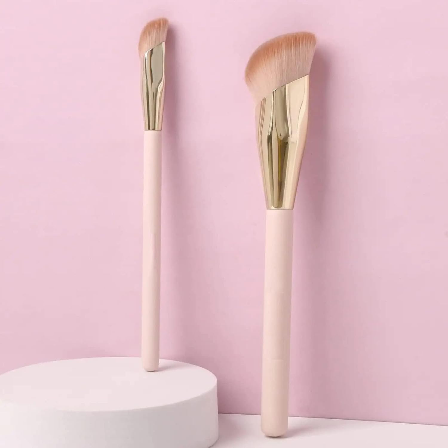 MYKAGS 2 Pcs Angled Cream Foundation & Small under Eye Concealer Brush Set, Oblique Golden Fluorescent Powder Foundation Make-Up Brush, Black Eye Circle Small Makeup Brush