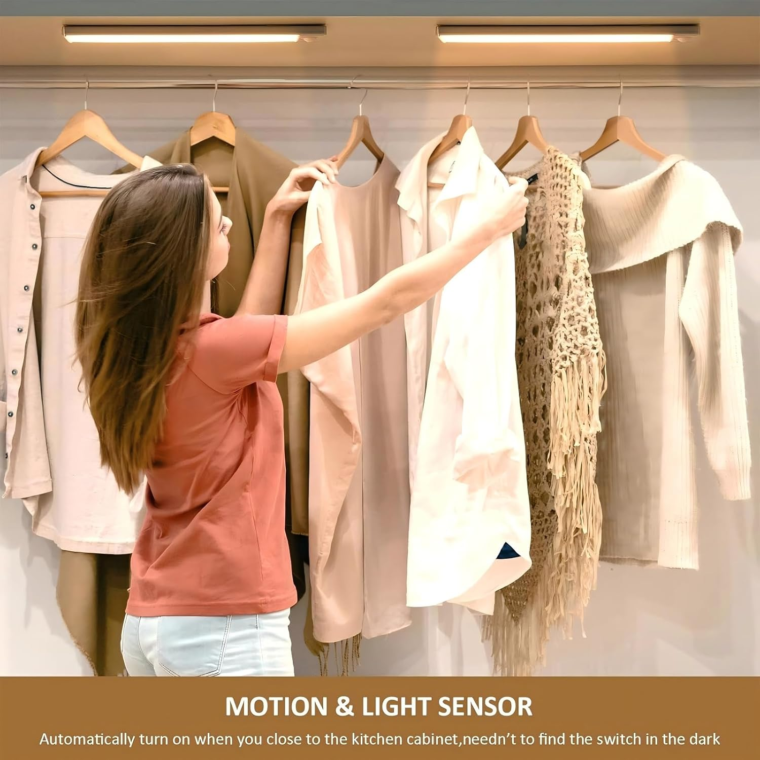 Under Cabinet Lighting, 4Pack Motion Sensor Light Indoor with 3 Color Temps, Wireless USB Rechargeable Led Light Bars, Sensor Night Lights for Cabinet, Kitchens, Bedrooms, Hallways (20CM White) image number 3