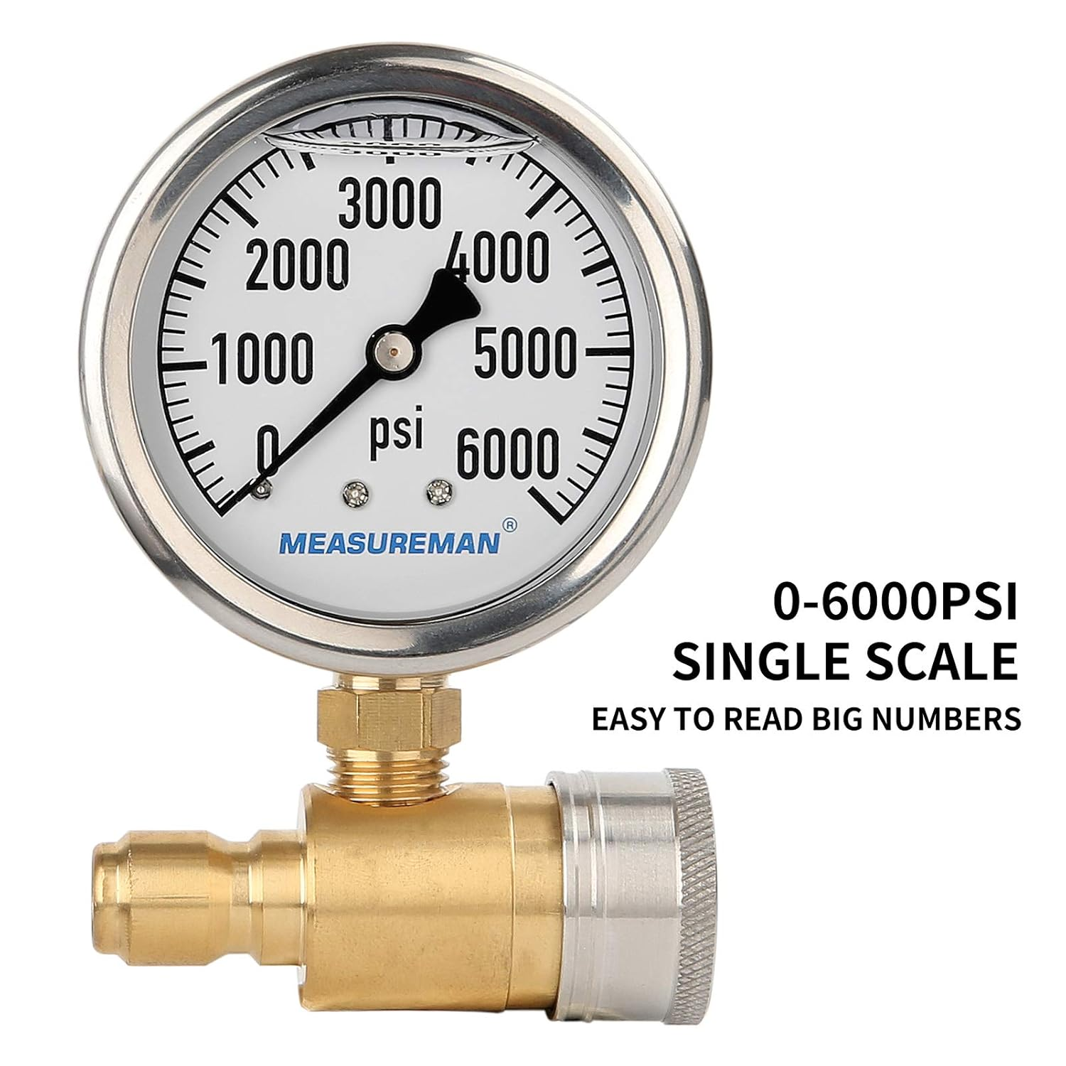 MEASUREMAN 2-1/2" Pressure Washer Gauge, Pressure Gauge Kit, 3/8 Inch Quick Connect, 0-6000 PSI, Glycerin Filled image number 3