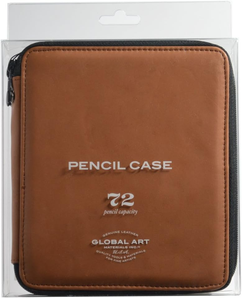 Global Art Materials 48-Piece Leather Pencil Case, Antique Brown, 96