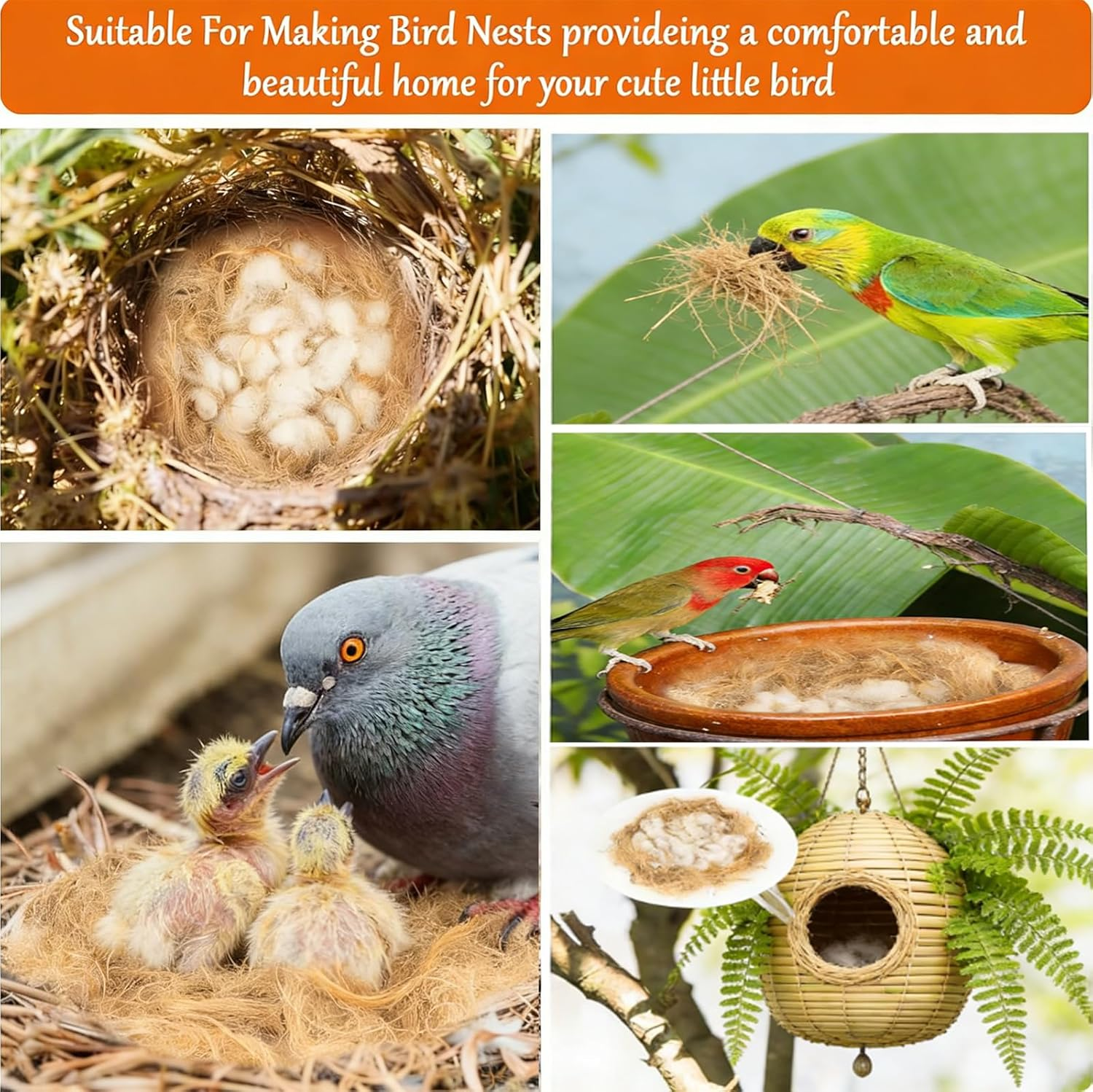 2-Pack Bird Nesting Material (40G per Pack) &ndash; Bird Nests Bedding Mixing Nesting Material for Hummingbird, Parakeets, Canaries, Finches & Wild Birds &ndash;Cage,Gardens,Tree Trunks image number 5