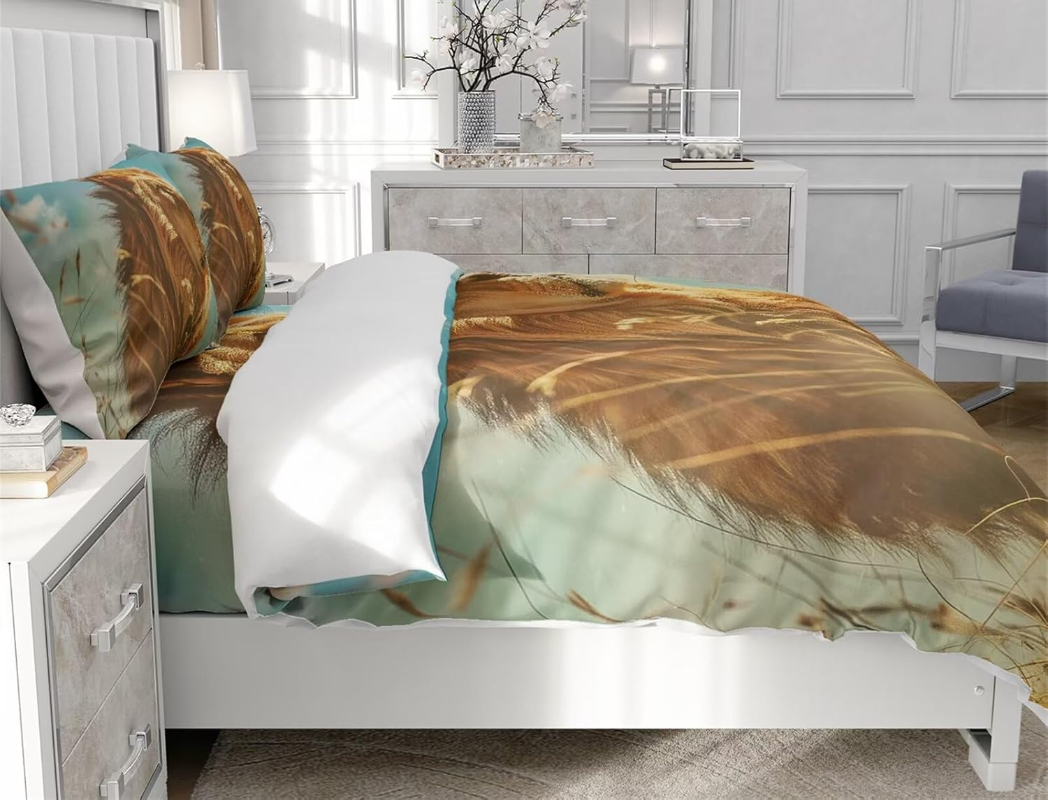 Moinlizy 3D Fierce Lion Printed Duvet Cover Set Bedding Sets Full Size with 1 Piece Duvet Cover 2 Pieces Pillow Cases Microfiber Comfy No Comforter image number 2