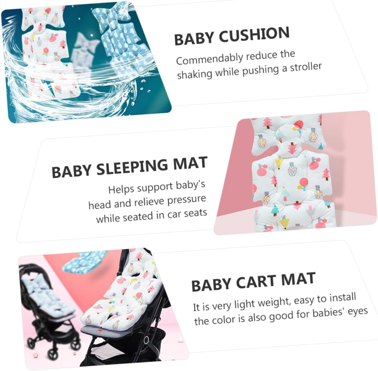 Breathable Stroller Cart Mat Cushion with Head and Body Support Thickened Seat Pad for Pushchair and Dining Chair Soft Cotton Protector for Travel and Outdoor Use image number 2