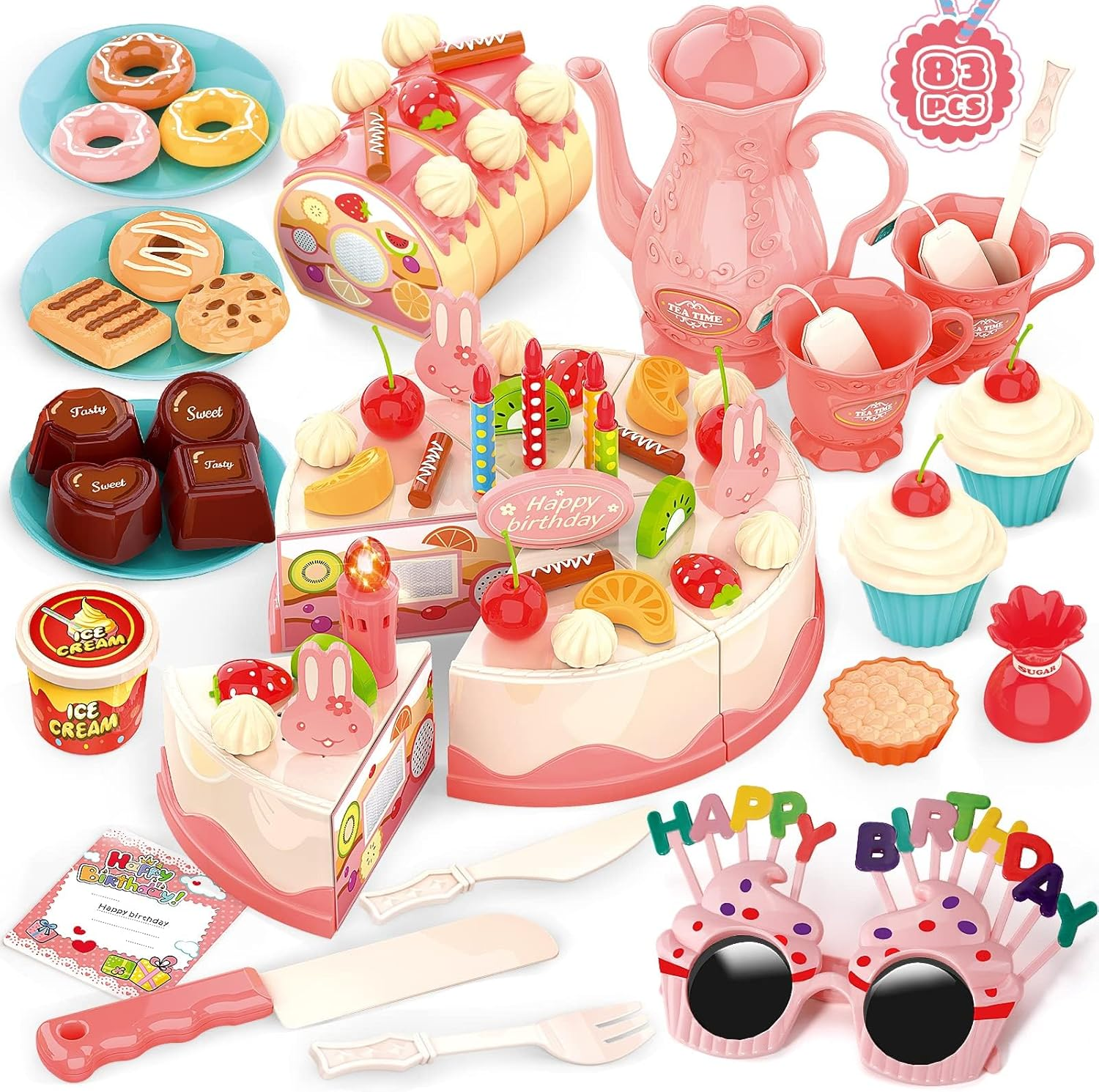 83 PCS Pretend Play Food Set - Cake Food Toy Pretend Cutting Play Cake Desserts Ice Cream and Donuts Food Toys - Birthday Gifts Toy Set for Boys Kids Girls image number 2
