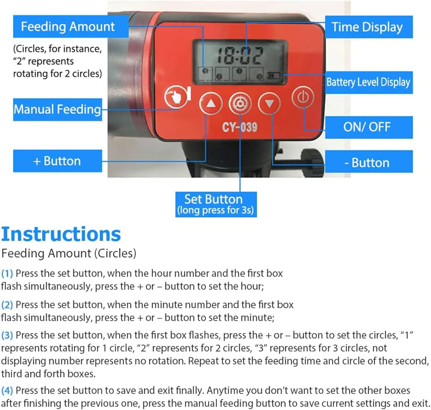 Beedove Automatic Fish Feeder, Timer Feeder for Fish & Turtle, Moisture-Proof, LCD Display, Large Capacity, Aquarium or Fish Tank image number 2