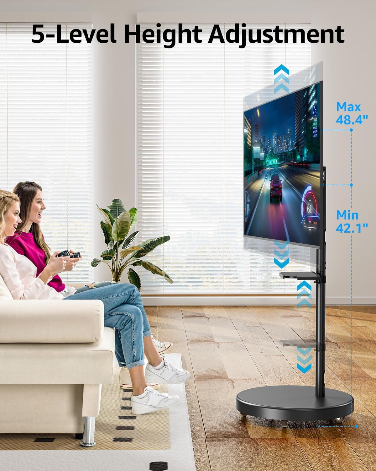 MOUNTUP Rolling Mobile TV Cart for 32-65 Inch Tvs, Rotatable Floor TV Stand Compatible with the Frame Tvs - 90&deg; Landscape to Portrait, Height Adjustable TV Cart on Wheels, Max VESA 400X400Mm, MU1109-B