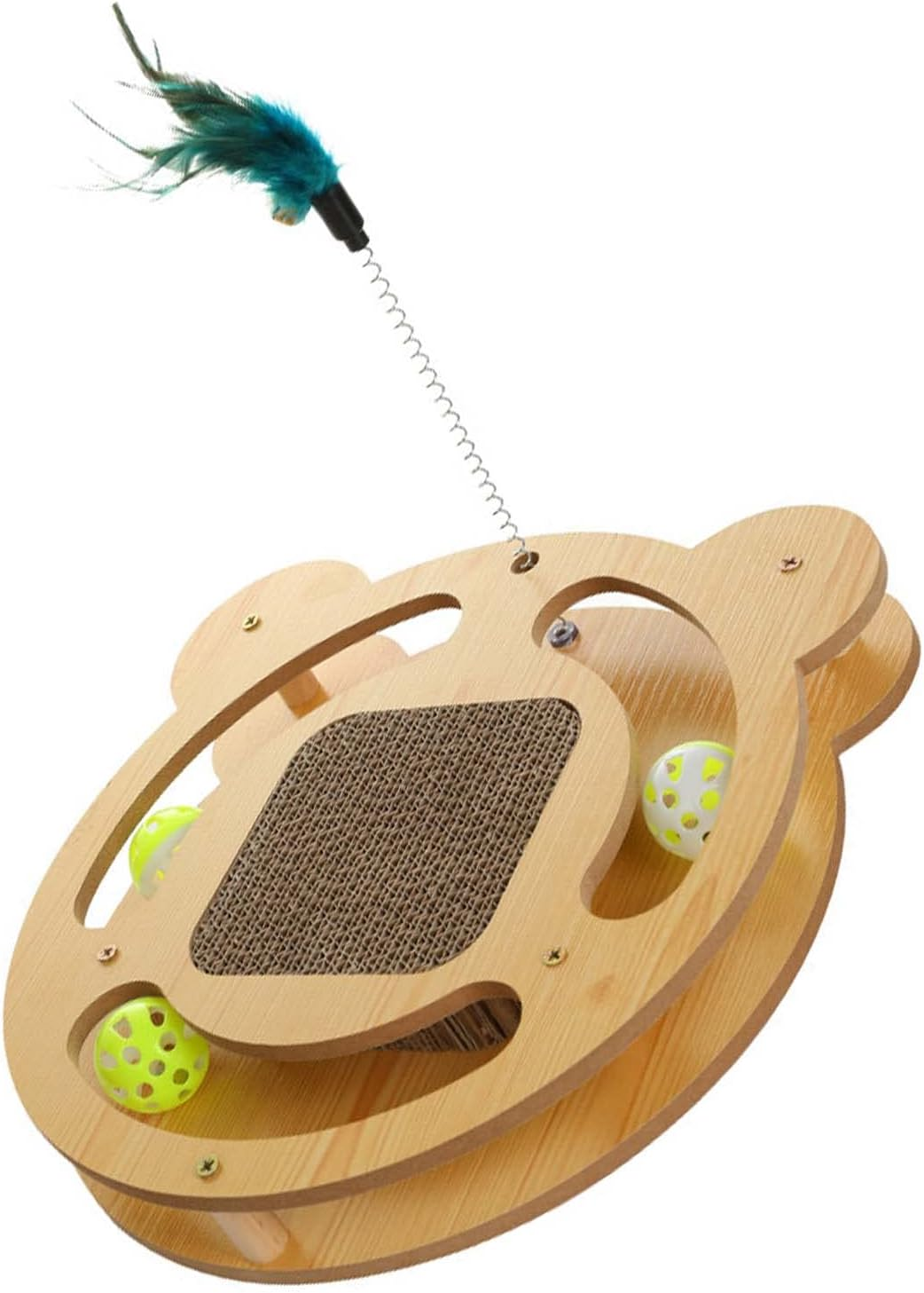 EVTSCAN Cat Turntable Toy, with Teaser Stick and Balls, Interactive Fun 3 in 1 Grinding Claws Relieve Boredom Cat Scratcher Toy, for Pet Supplies image number 5