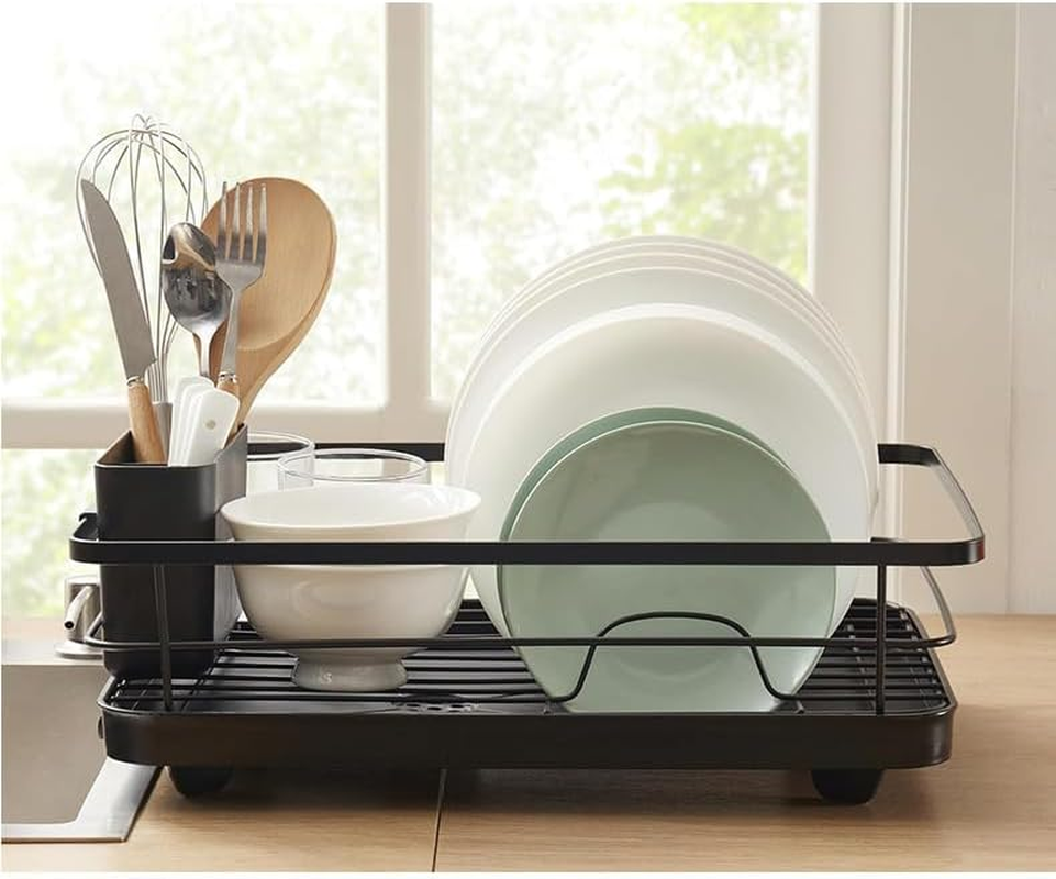 Dish Drying Rack for Kitchen Counter, Stainless Steel Sink Organization and Storage Essentials with Cutlery Holder, Home and Appartment Decor, 12''W X 15.6''L, Black image number 5