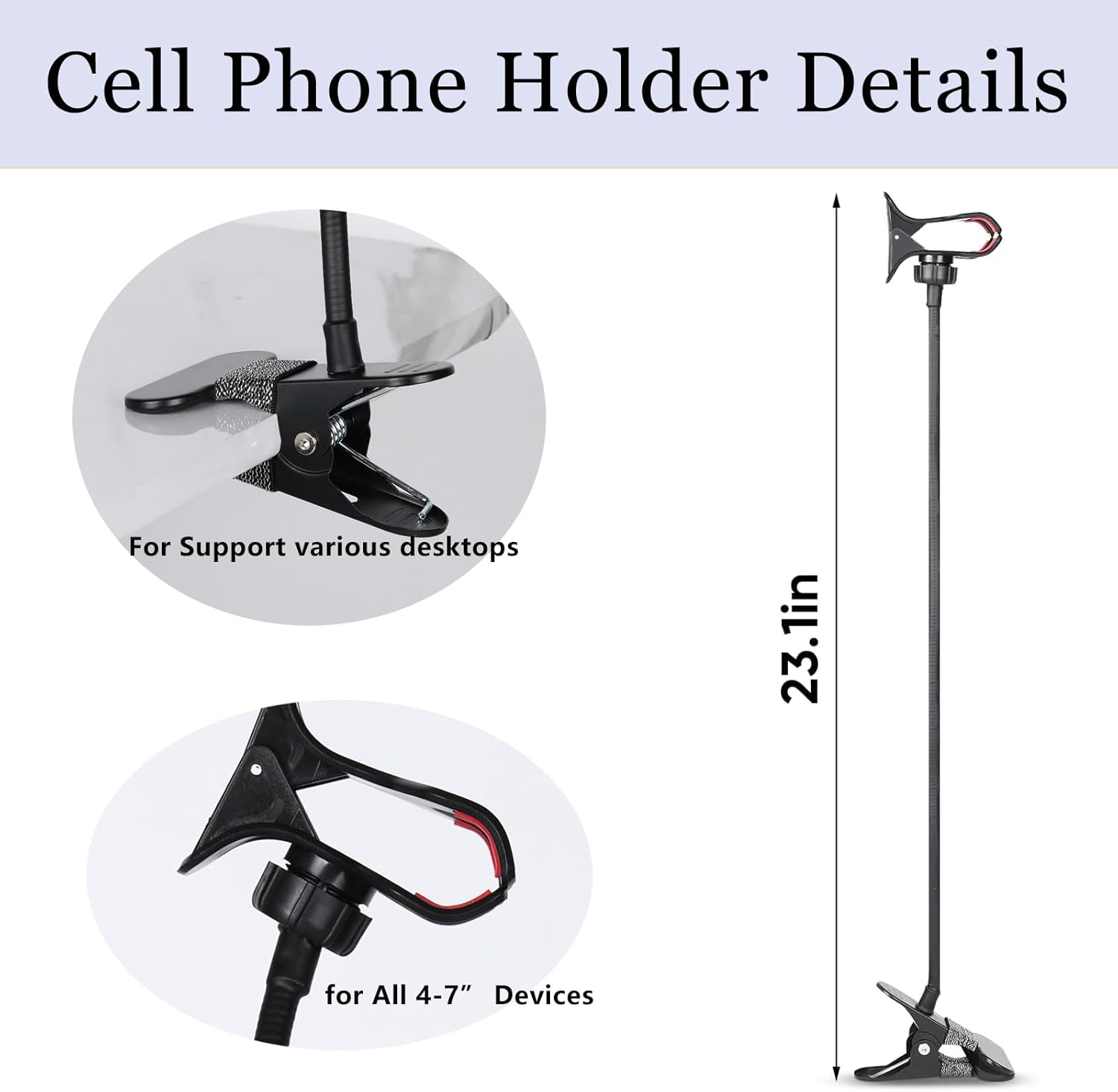 Ltheifaa Cell Phone Holder Gooseneck Mount, Universal Lazy Bracket Flexible Long Arm Clamp Clip Phone Stand for Bed,360 Adjustable DIY Flexible Grip Desktop Mobile Phone Stand for All 4-7&rdquo; Devices image number 5