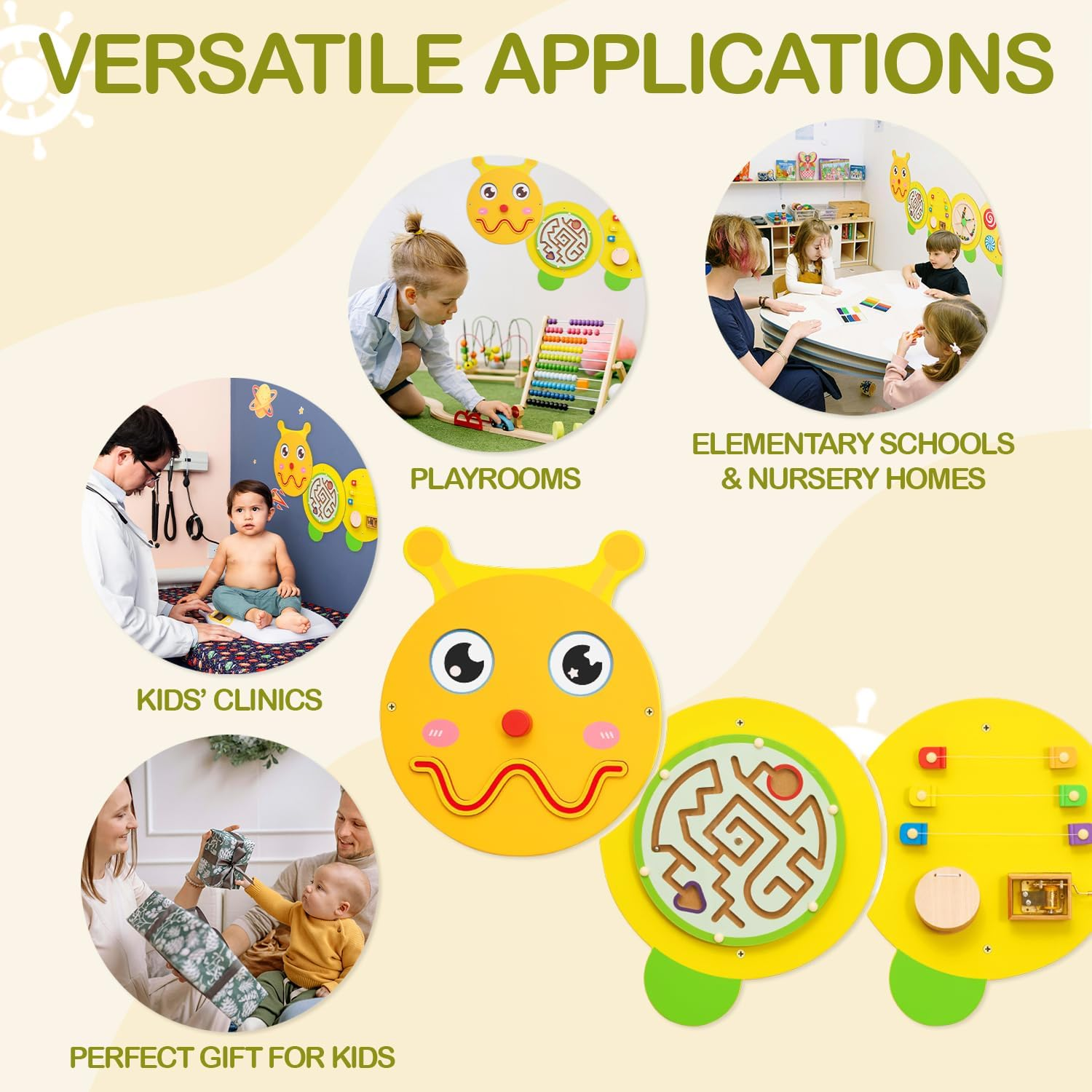 Caterpillar Montessori Busy Board,Sensory Board,Educational Toys,Activity Cube,Wall Toys,Daycare Furniture,Playroom Furniture,Interactive Toys,Wooden Toys,Learning Toys,Boys and Girls 6 M+ image number 3