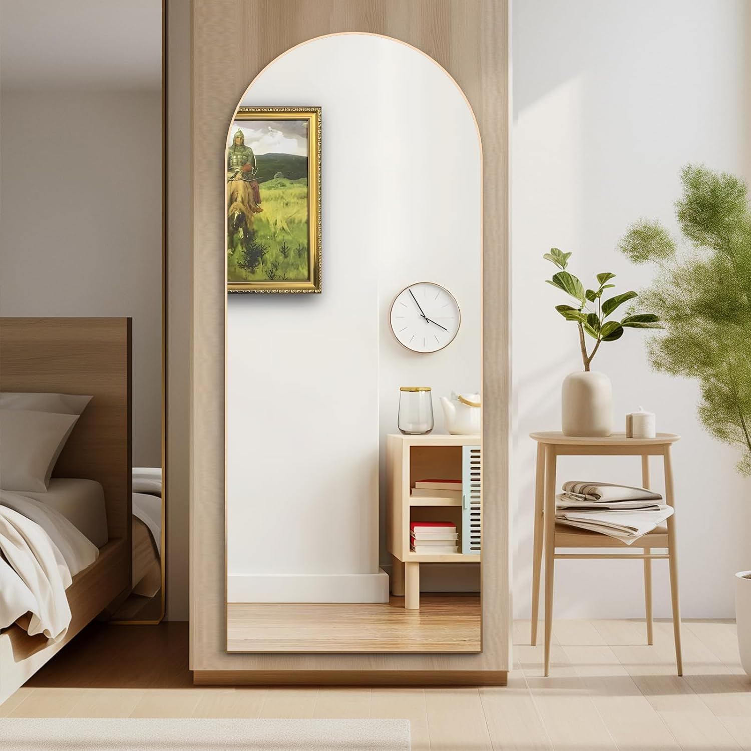 CASSILANDO Arched Full Length Mirror 165 &times; 60Cm, Floor Big Standing Mirror, against Wall for Bedroom,Dressing and Wall-Mounted Thin Frame Mirror, Gold image number 2