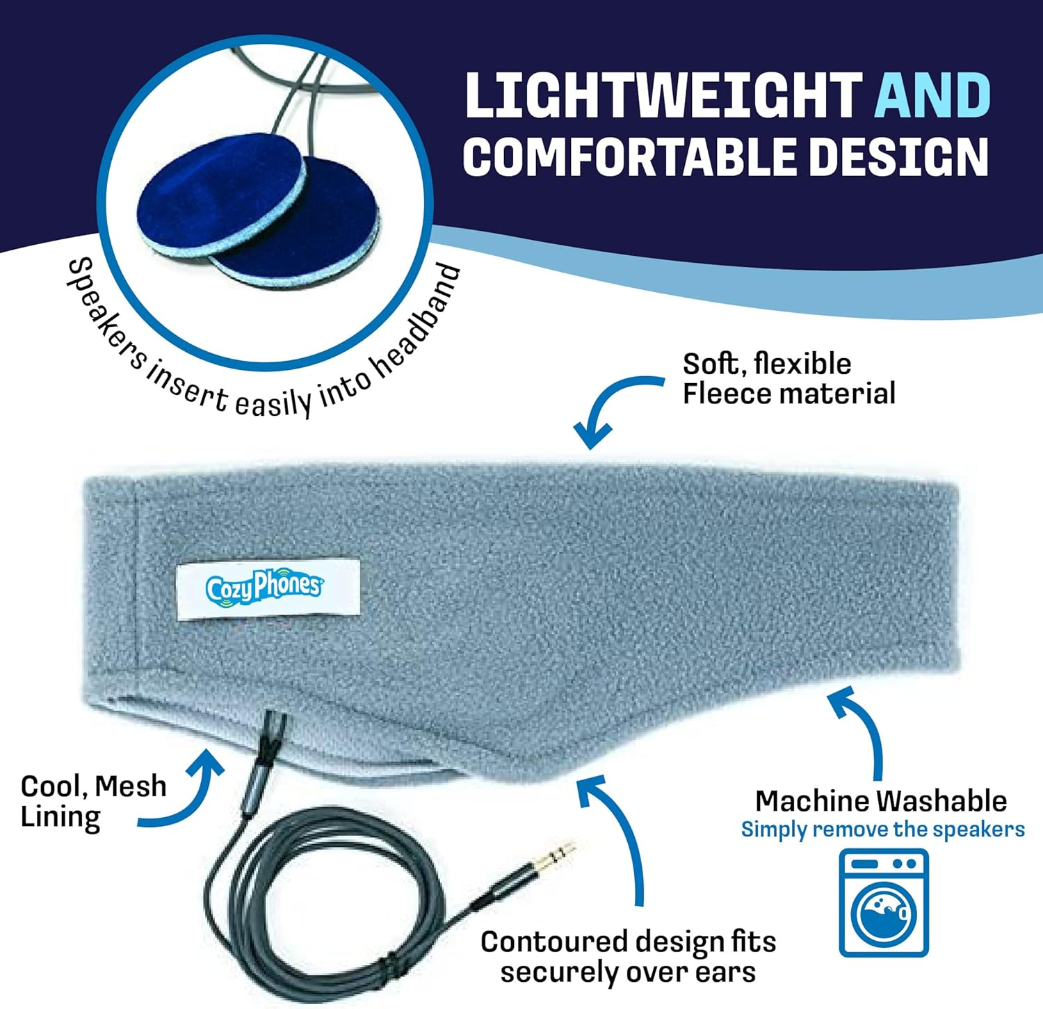 Cozyphones Sleep Headphones - New Contour Series with Cool Mesh Lining & Ultra Thin Earphones - Perfect for Air Travel, Meditation, AMSR & Insomnia - Gray image number 2