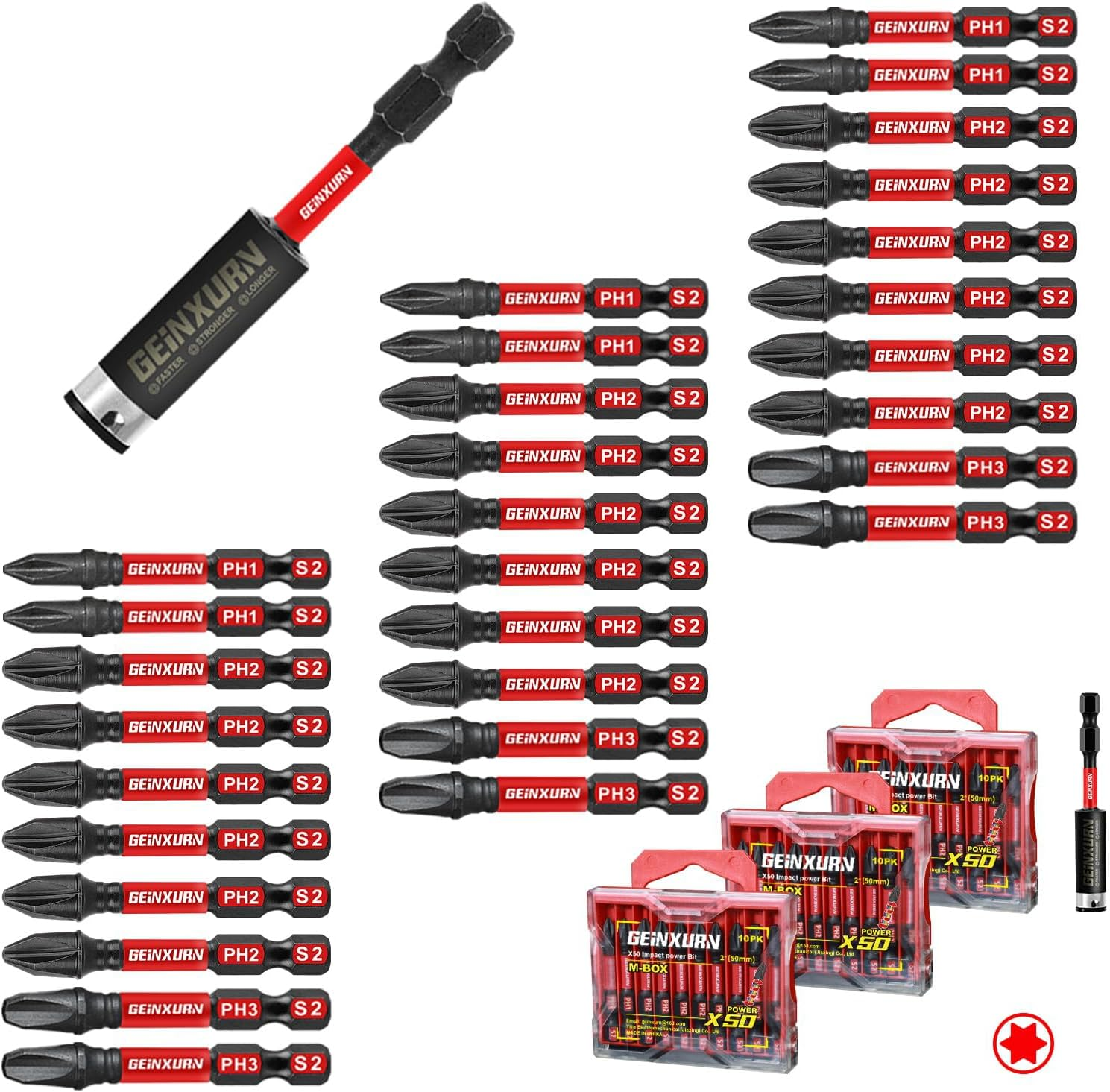 Impact Tough 2 In. (PH1/PH2/PH3) Screwdriver Bits Set,30 Pack Magnetic S2 Steel Phillips Power Driver Bits with 1 Pc Impact Bit Holder and Storage M-Box image number 4