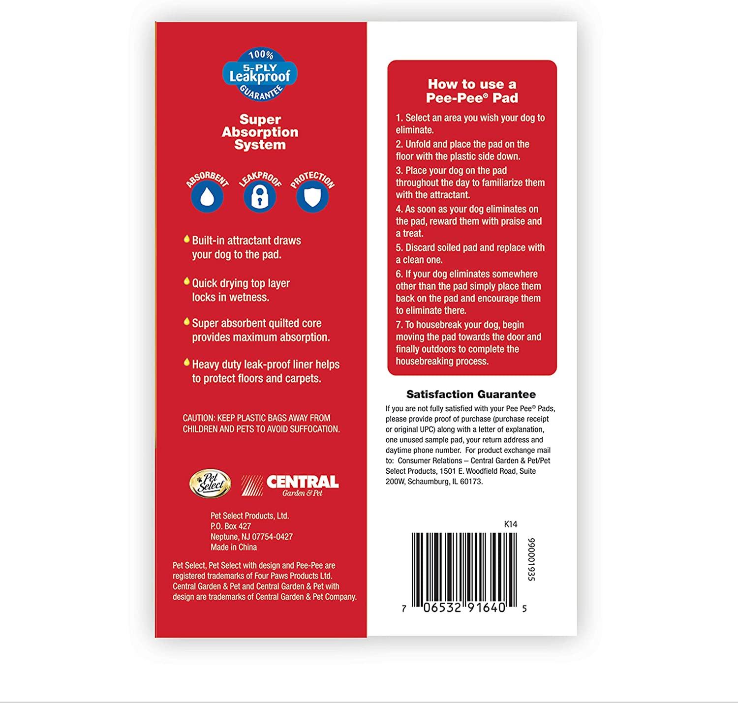 Four Paws Pet Select Pee Pee Pads for Dogs and Puppies 100 Count Standard: 22" X 22" image number 4