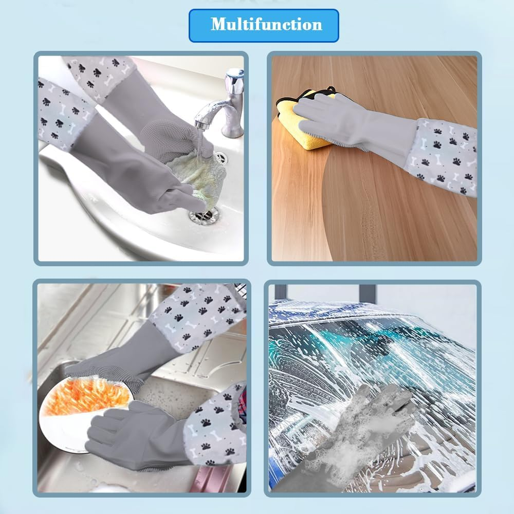 Pet Grooming Gloves Pet Hair Remover Cat, Dog Washing Gloves Silicone Heat Resistant Cleaning Gloves with High-Density Teeth Grooming Gloves for Dogs, Cats, Horses (2 Pairs - Blue & Gray) image number 3